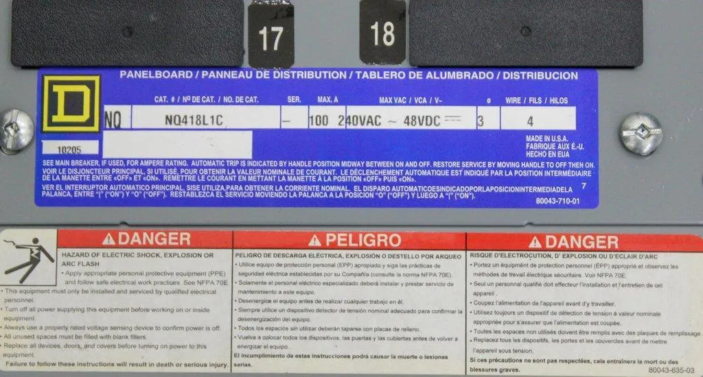 Square D NQ418L1C Panel Board with Cosmetic Scratches