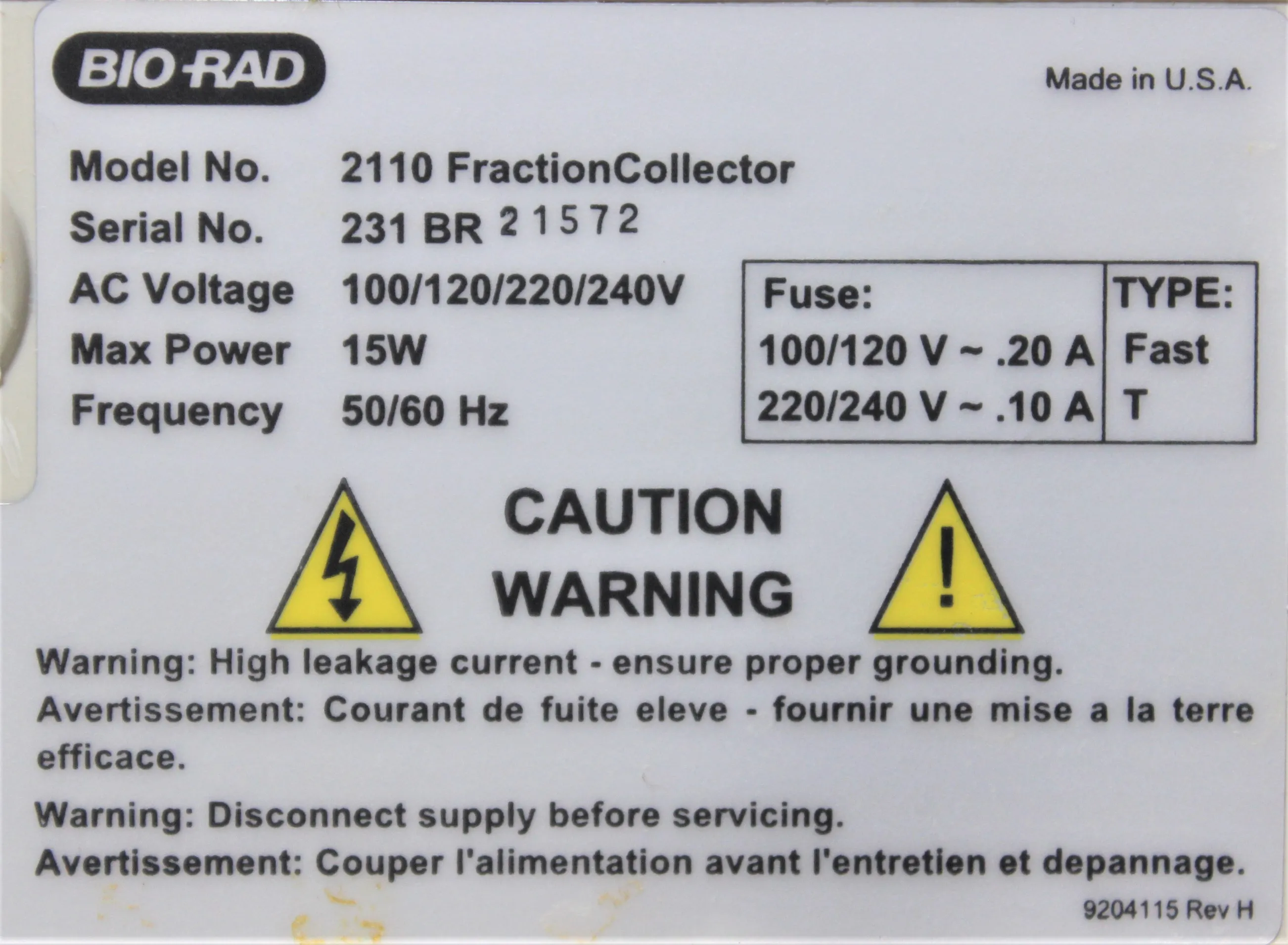 Bio Rad Model 2110 Fraction Collector