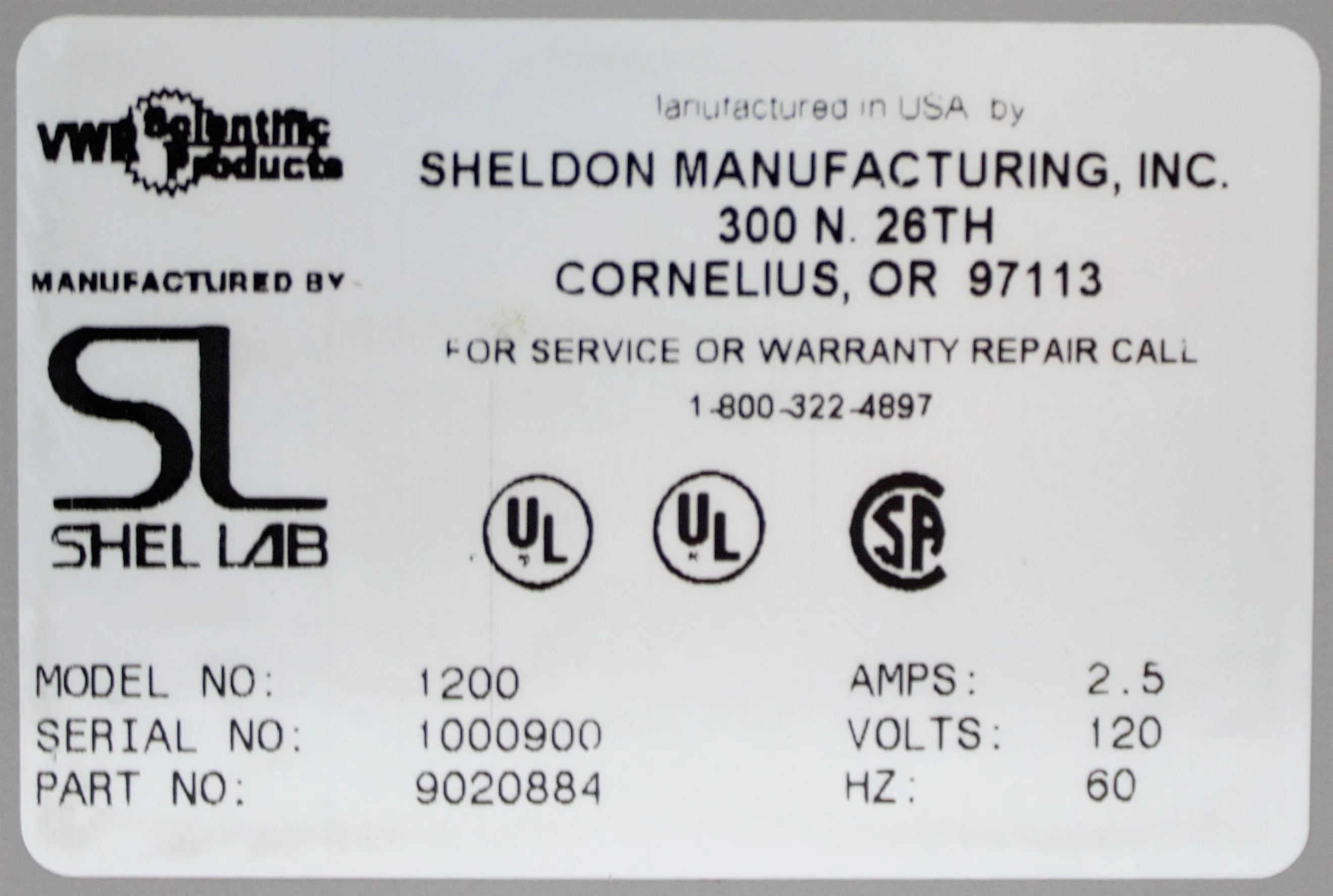 VWR Shel Labs Water Bath Model 1200