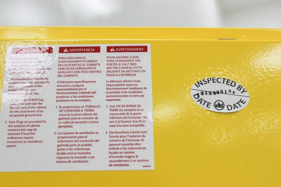 ULINE H-1564M-Y Flammable Storage Cabinet Manual Doors, Yellow, 45 Gallon