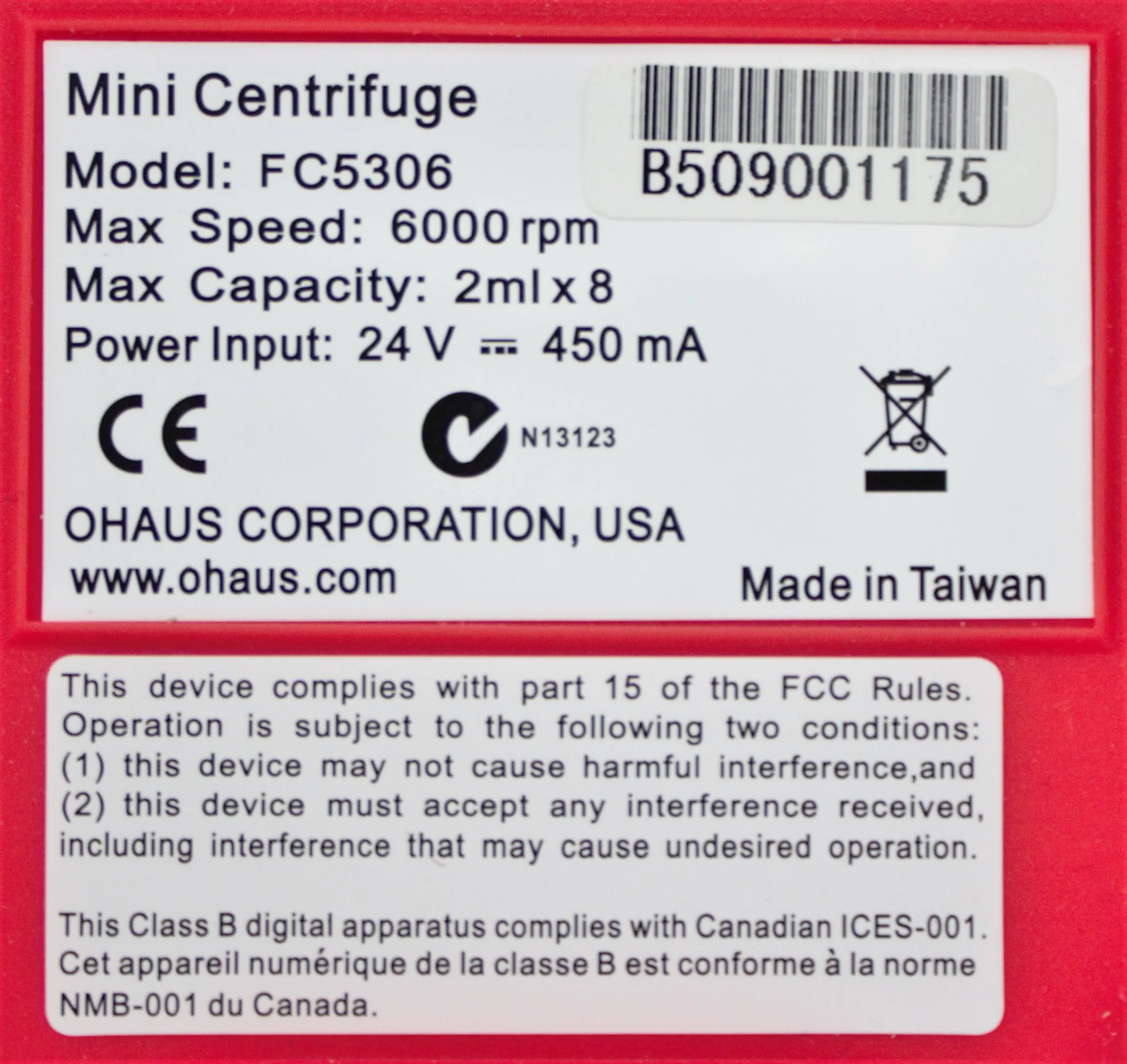 Ohaus Mini Centrifuge FC5306 Lab Equipment