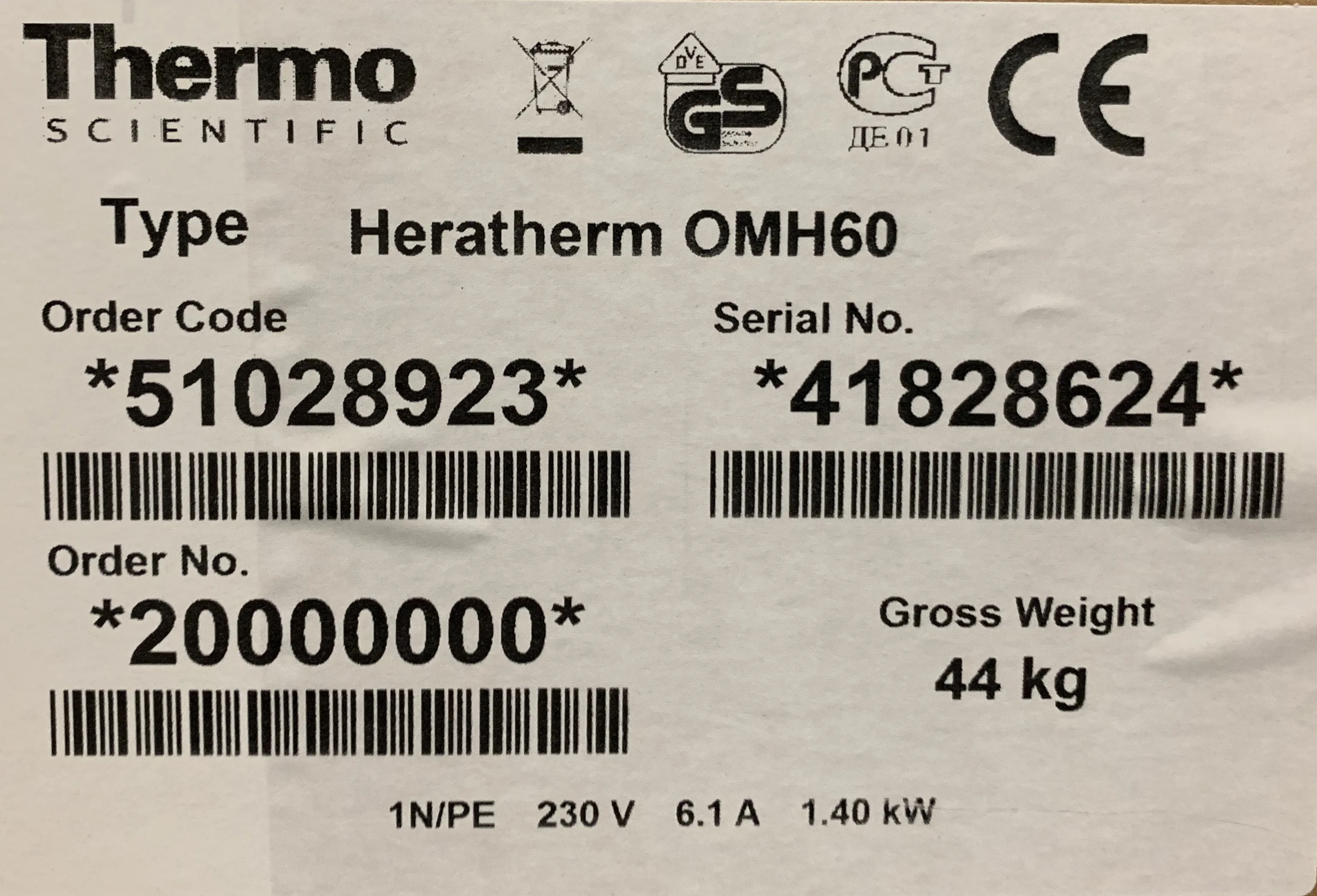 Thermo Fisher Heratherm Advanced Protocol Oven OMH60 230V 50/60Hz