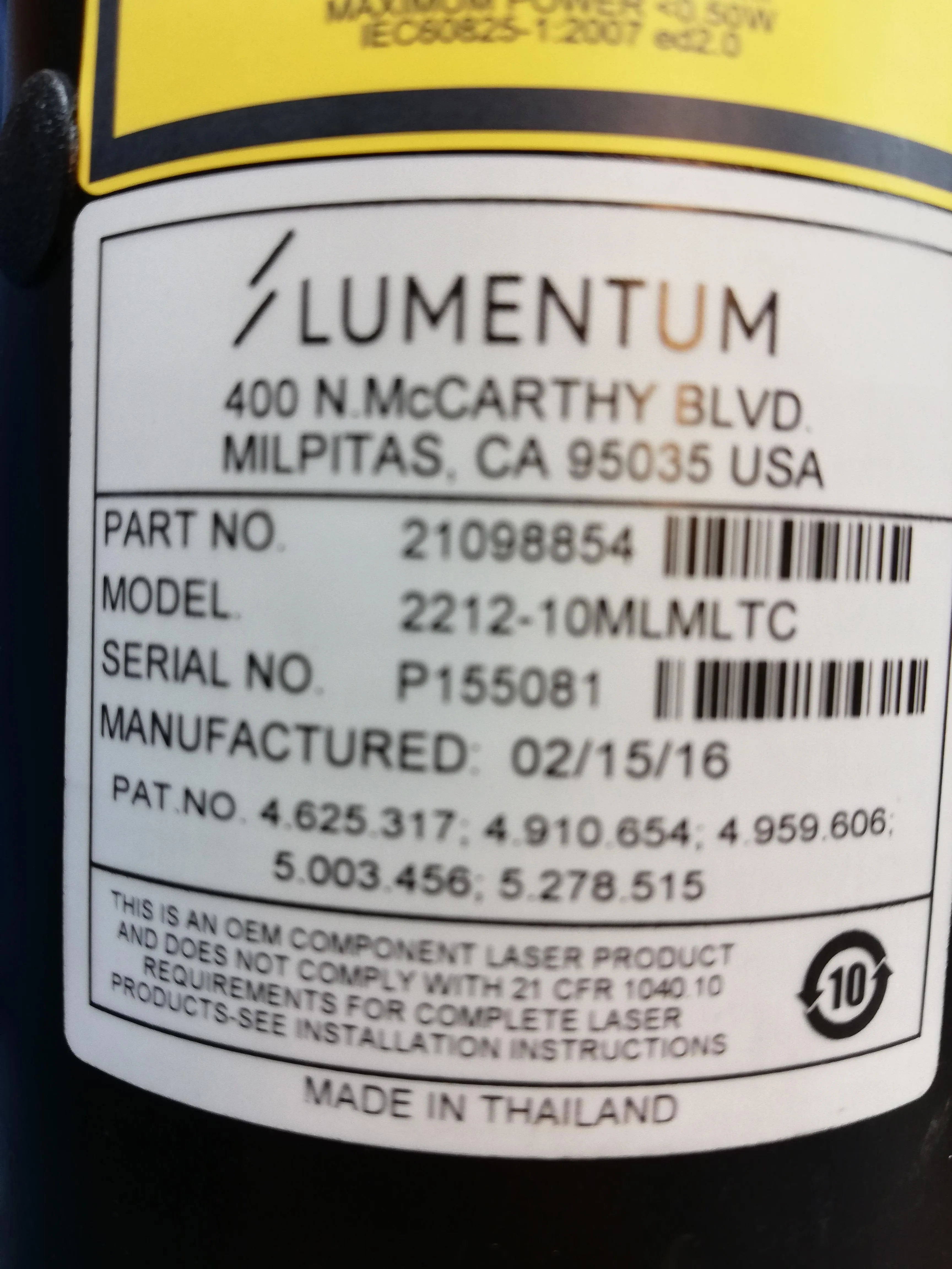 Lumentum Laser Module 2212-10MLMLTC for Applied Biosystems 310 Genetic Analyzer
