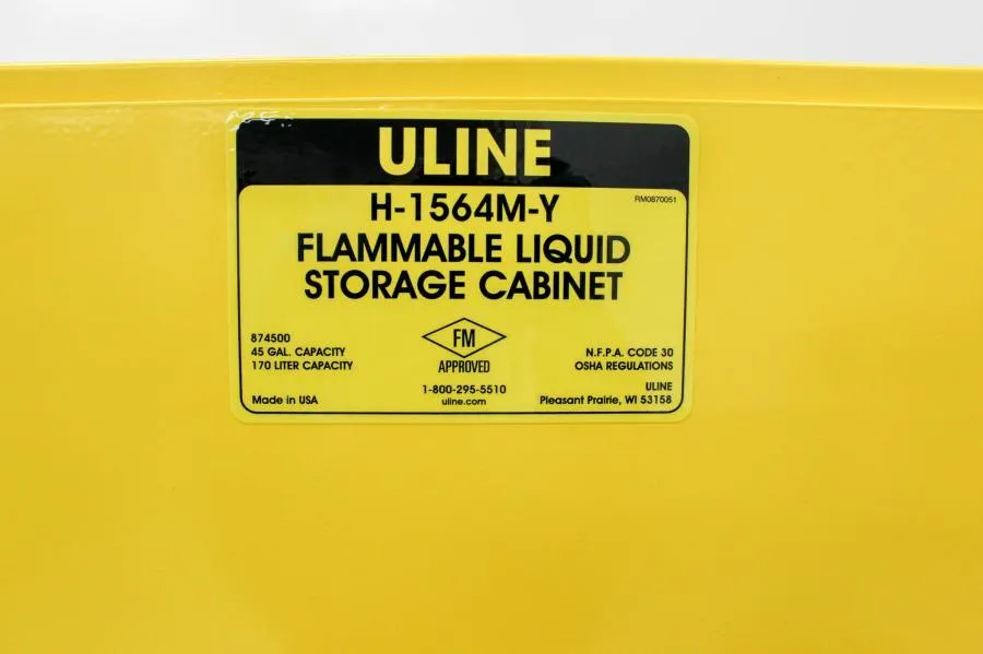 ULINE H-1564M-Y Flammable Storage Cabinet Manual Doors, Yellow, 45 Gallon
