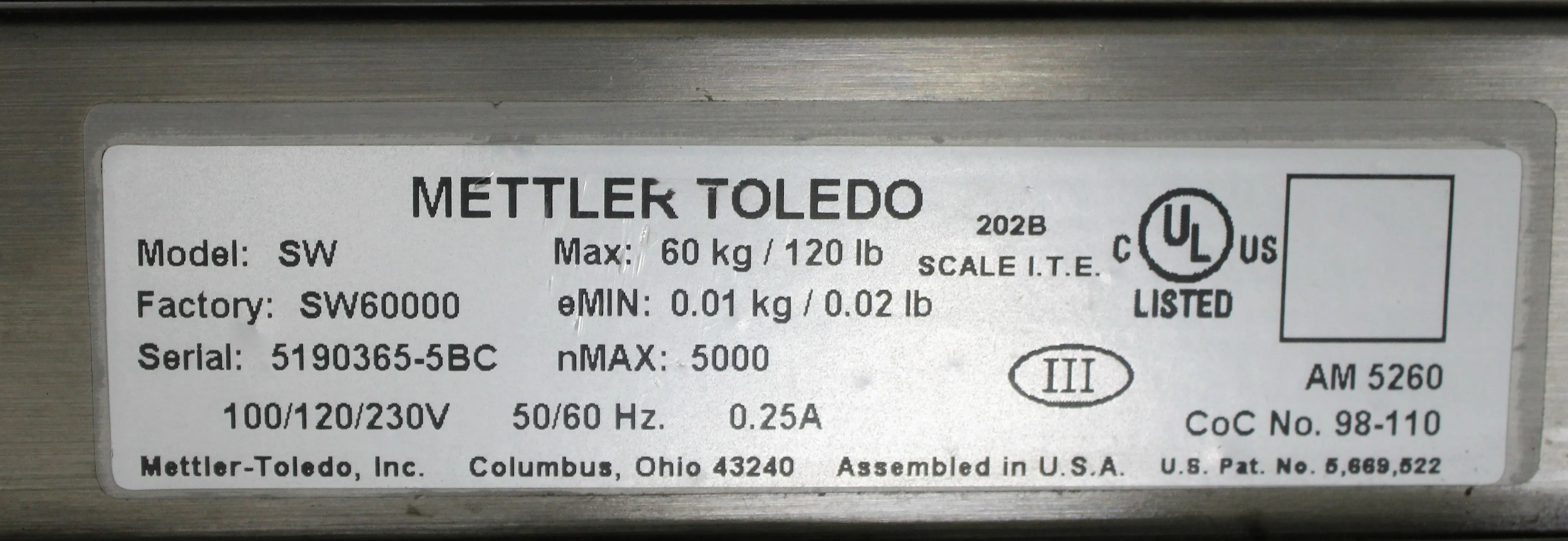 Mettler-Toledo SW60000 Bench Scale / Floor Scale