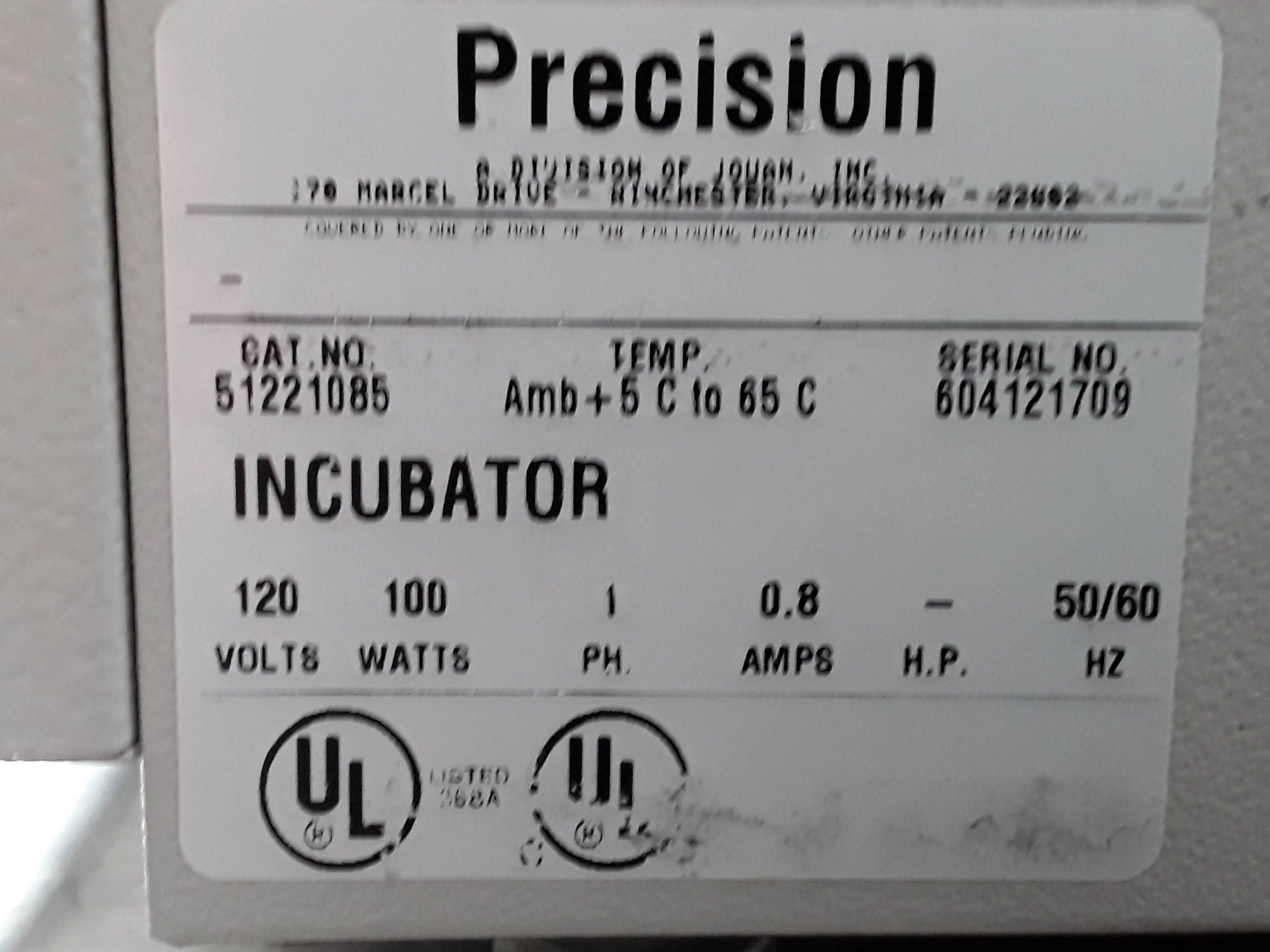 Precision 51221085 Gravity-Convection Incubator 1.4 cu ft 115 VAC