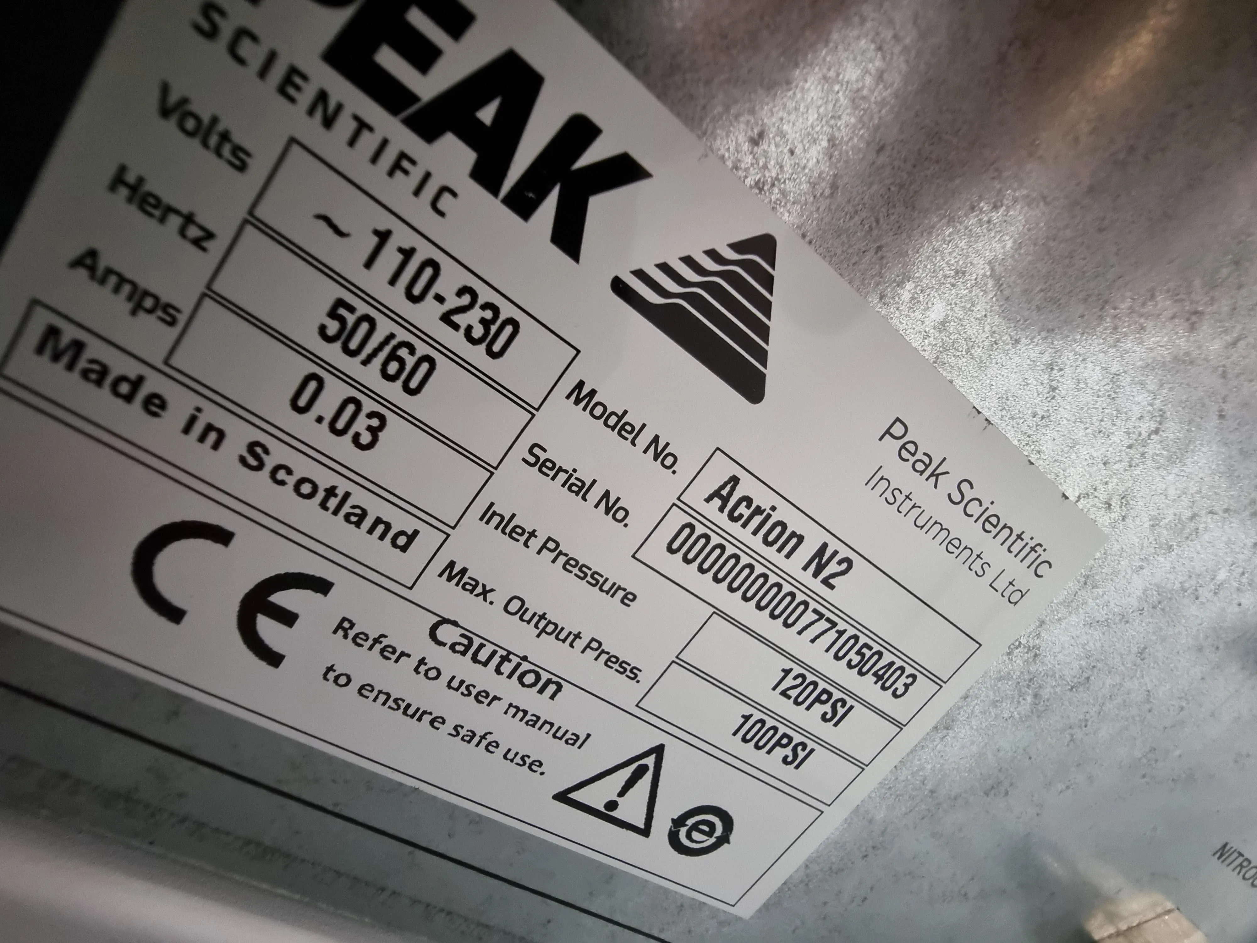 Peak Scientific Acrion N2 Nitrogen Generator & Acrion Air Compressor
