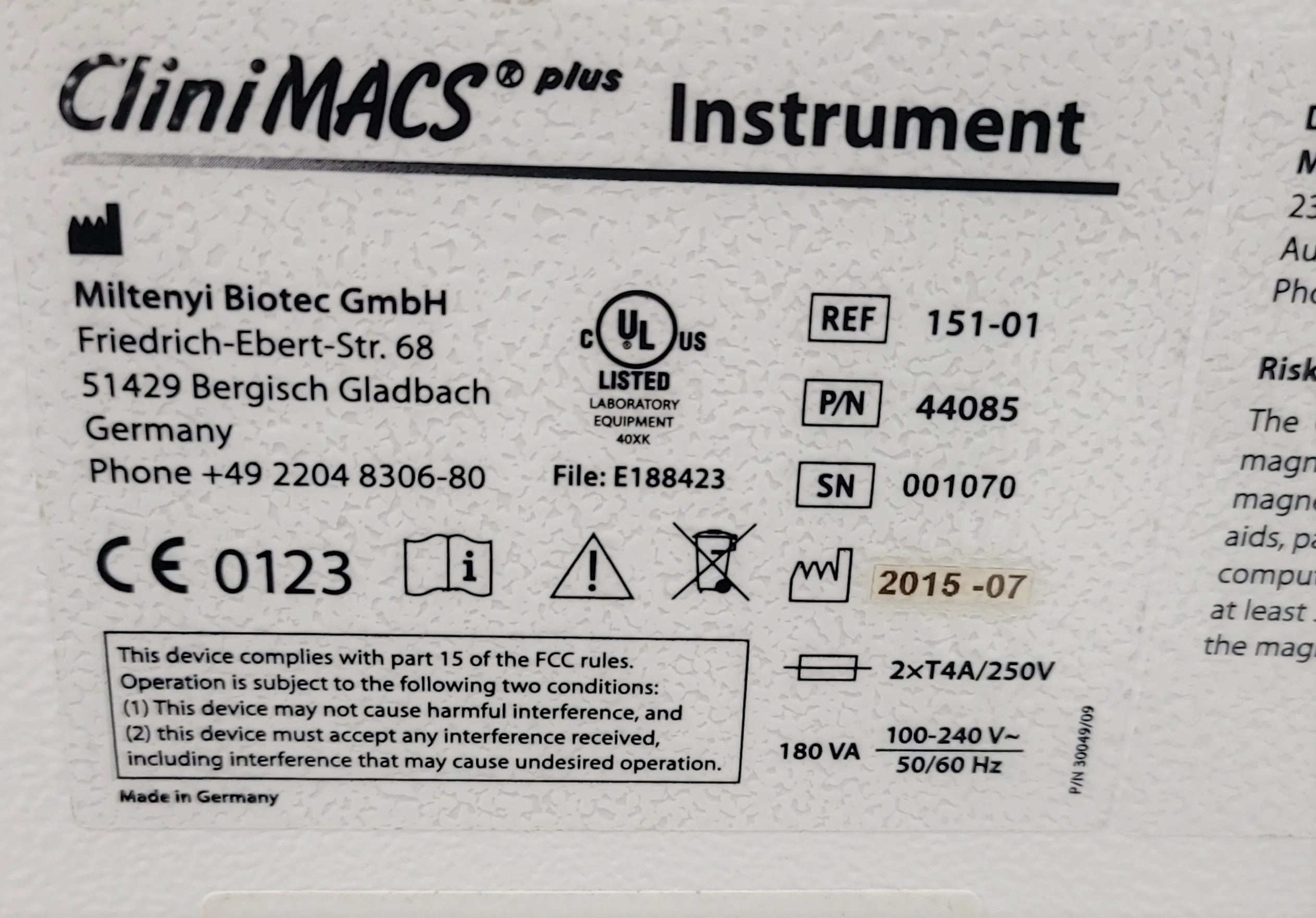 Used Miltenyi Biotech CliniMACS Plus Cell Harvester