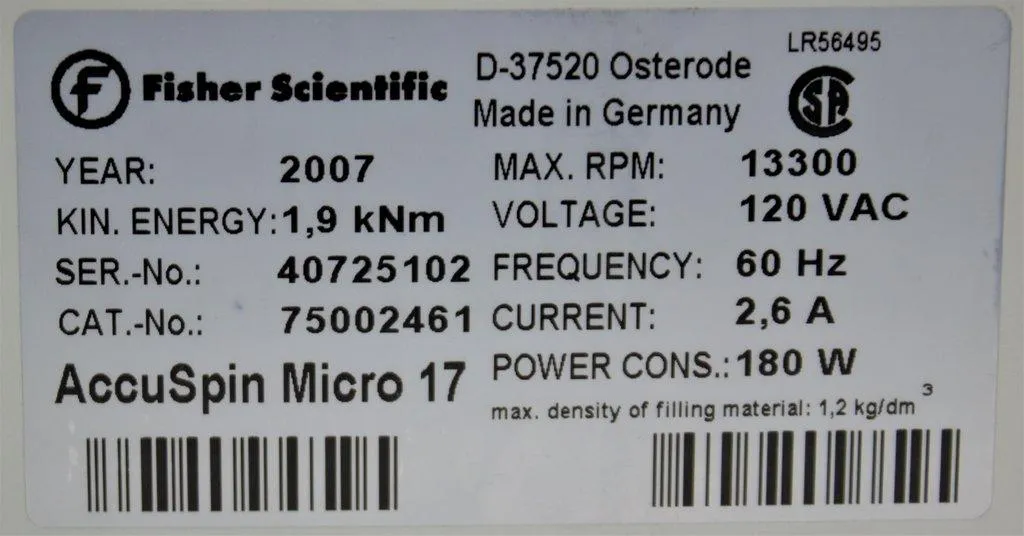 Fisher Scientific AccuSpin Micro 17 Microcentrifuge