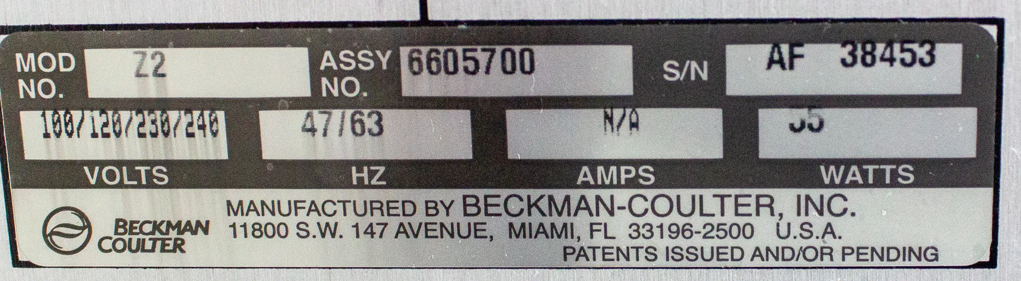 Beckman Coulter Z2 Coulter Particle Count and Size Analyzer 6605700 W/ Keyboard