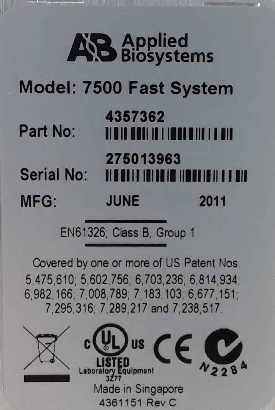 Applied Biosystems AB 7500 Fast Real-Time PCR System Used