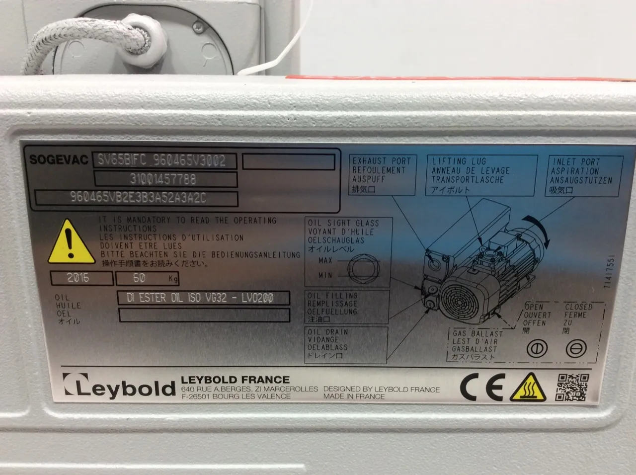 Sogevac SV65 BI FC Single Stage Oil Sealed Rotary Vane Vacuum Pump 1.1 Torr