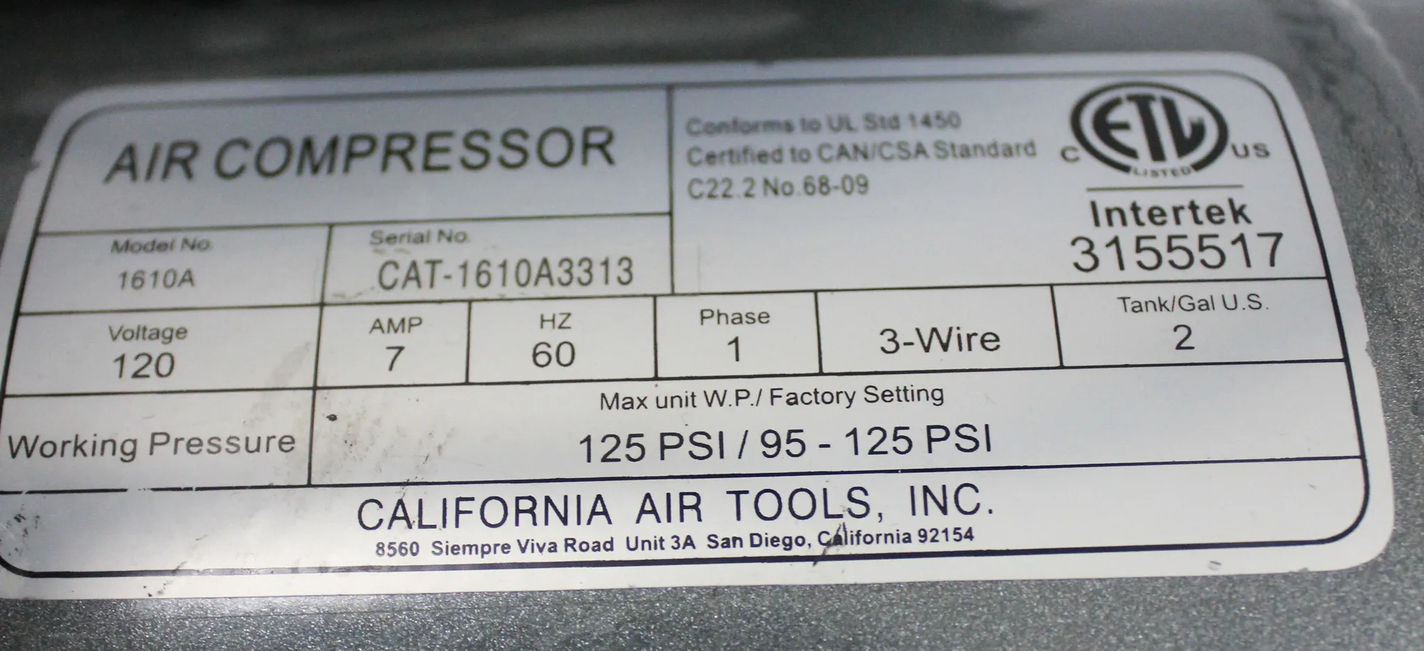 California Air Tools Oil-Free Air Compressor 1610A