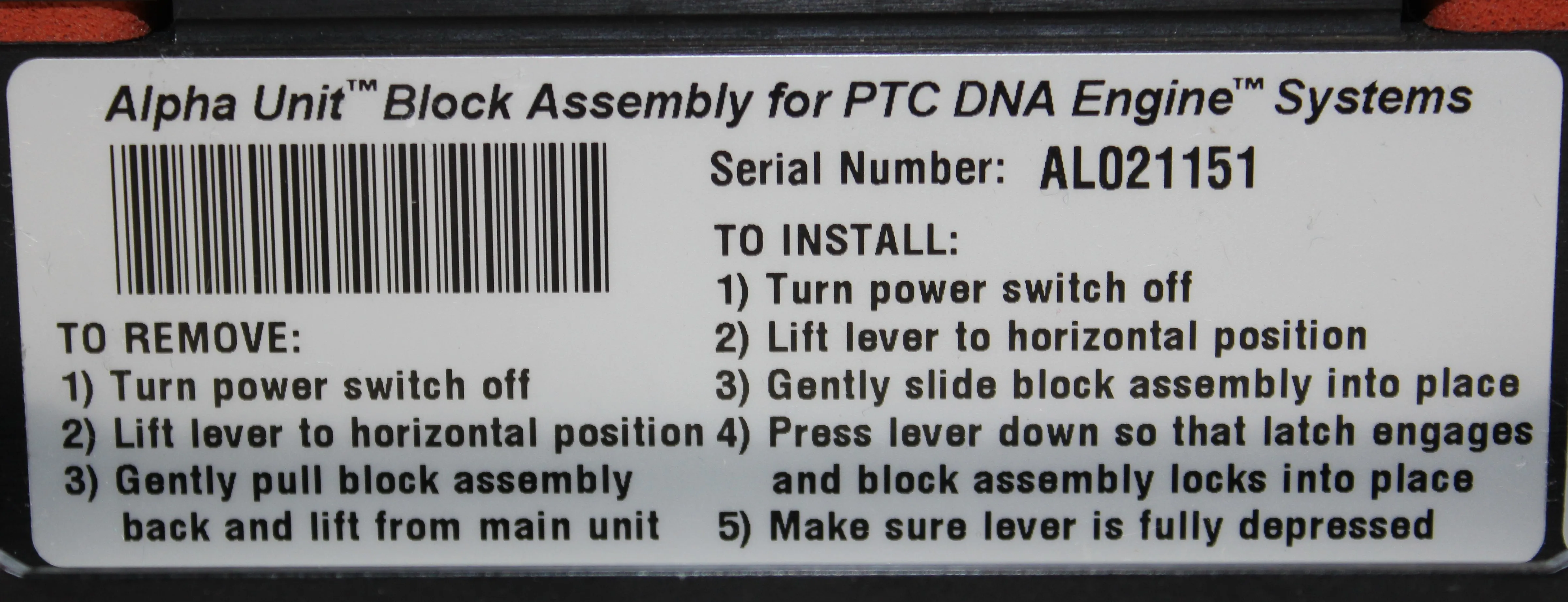 Alpha Unit Block Assembly for PTC DNA Engine Systems - Used Laboratory Equipment