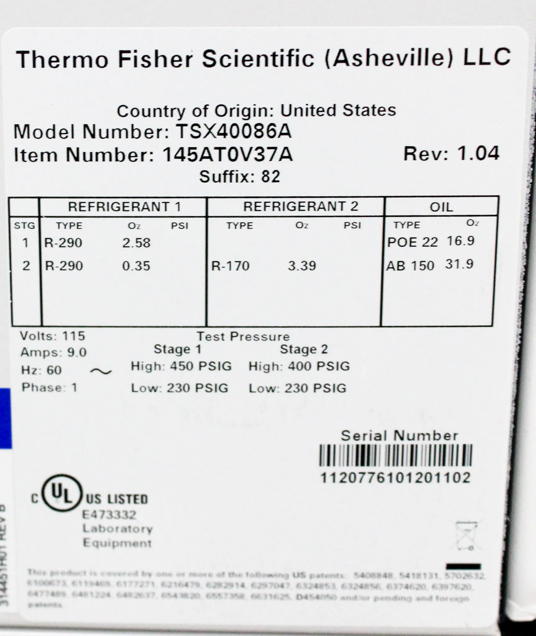 Thermo Scientific TSX40086A Ultra-Low Temperature Freezer