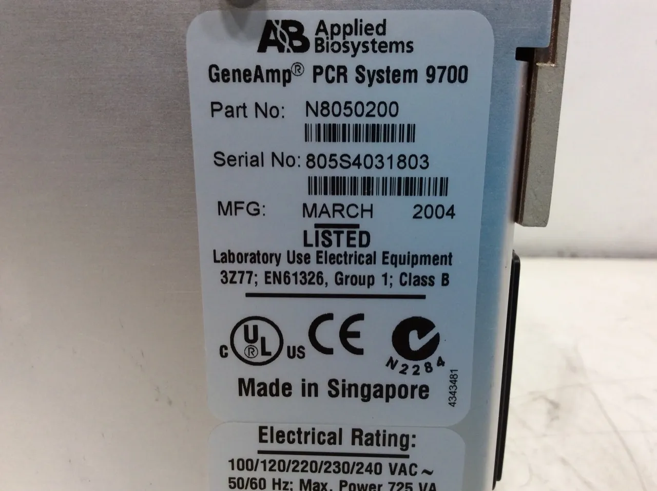 Applied Biosystems GeneAmp PCR System 9700 96 silver