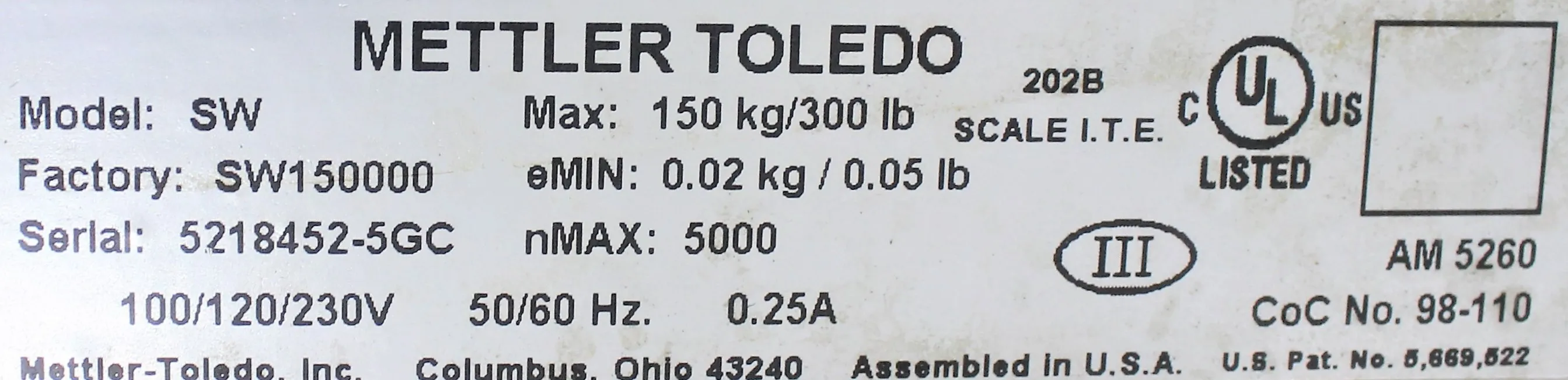 Mettler-Toledo Bench Scale-Floor Scale SW150000