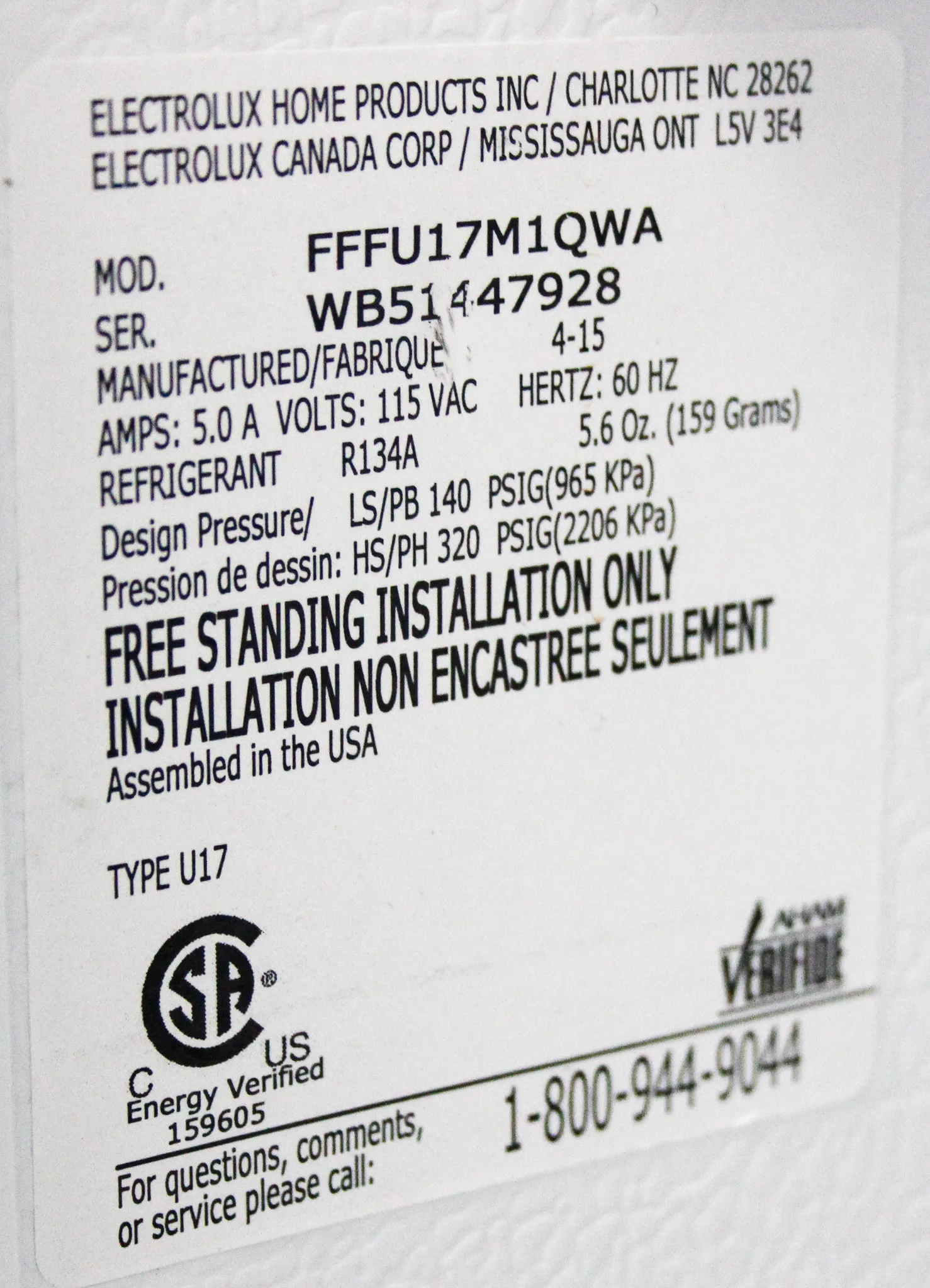 Frigidaire 17.4 Cu. Ft. Upright Freezer Model FFFU17M1QWA