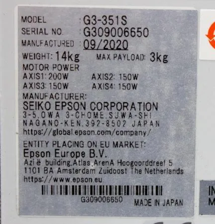 Epson G3-351S SCARA Industrial Robot on Custom Mobile Cart