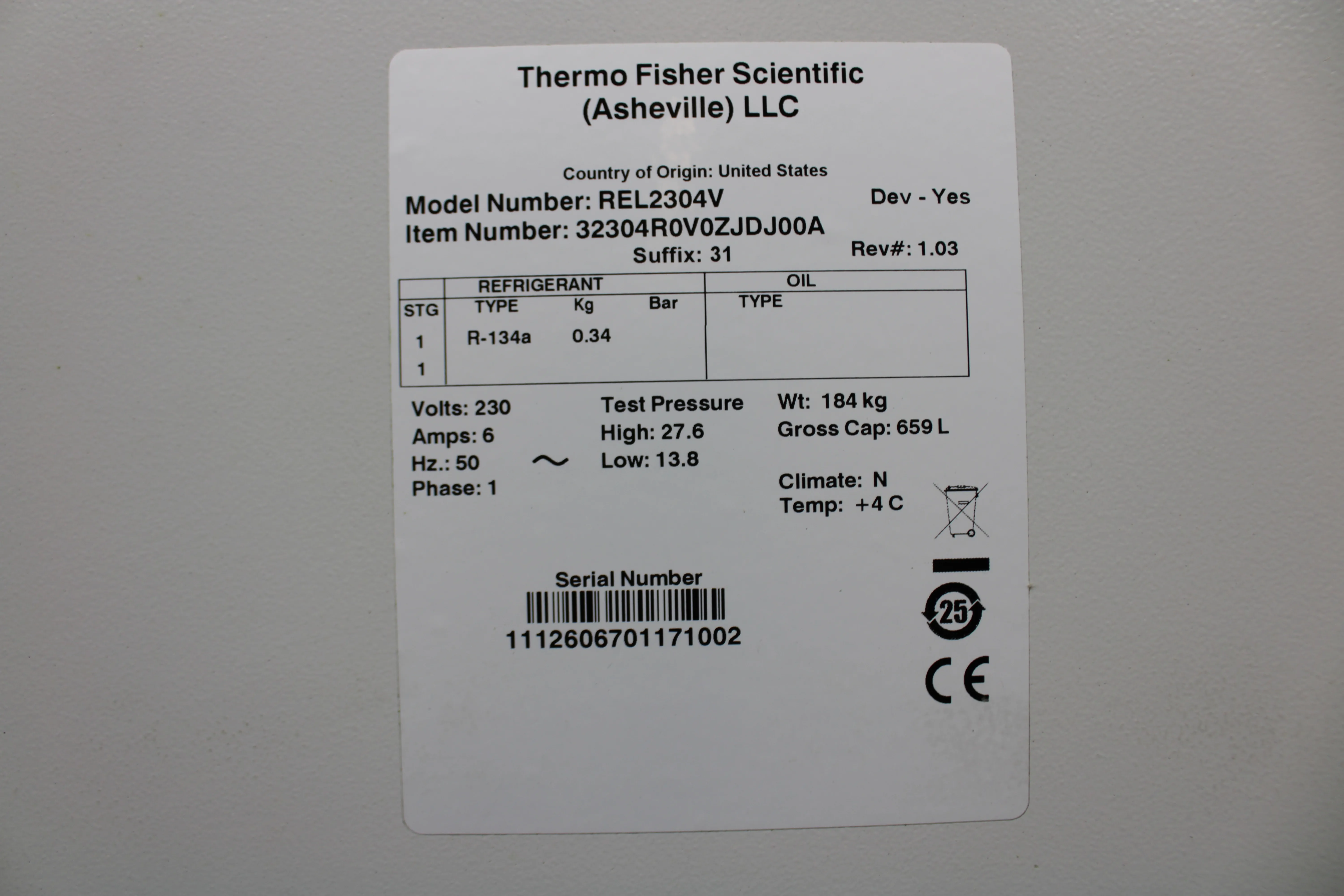 Thermo Fisher Scientific Revco Refrigerator