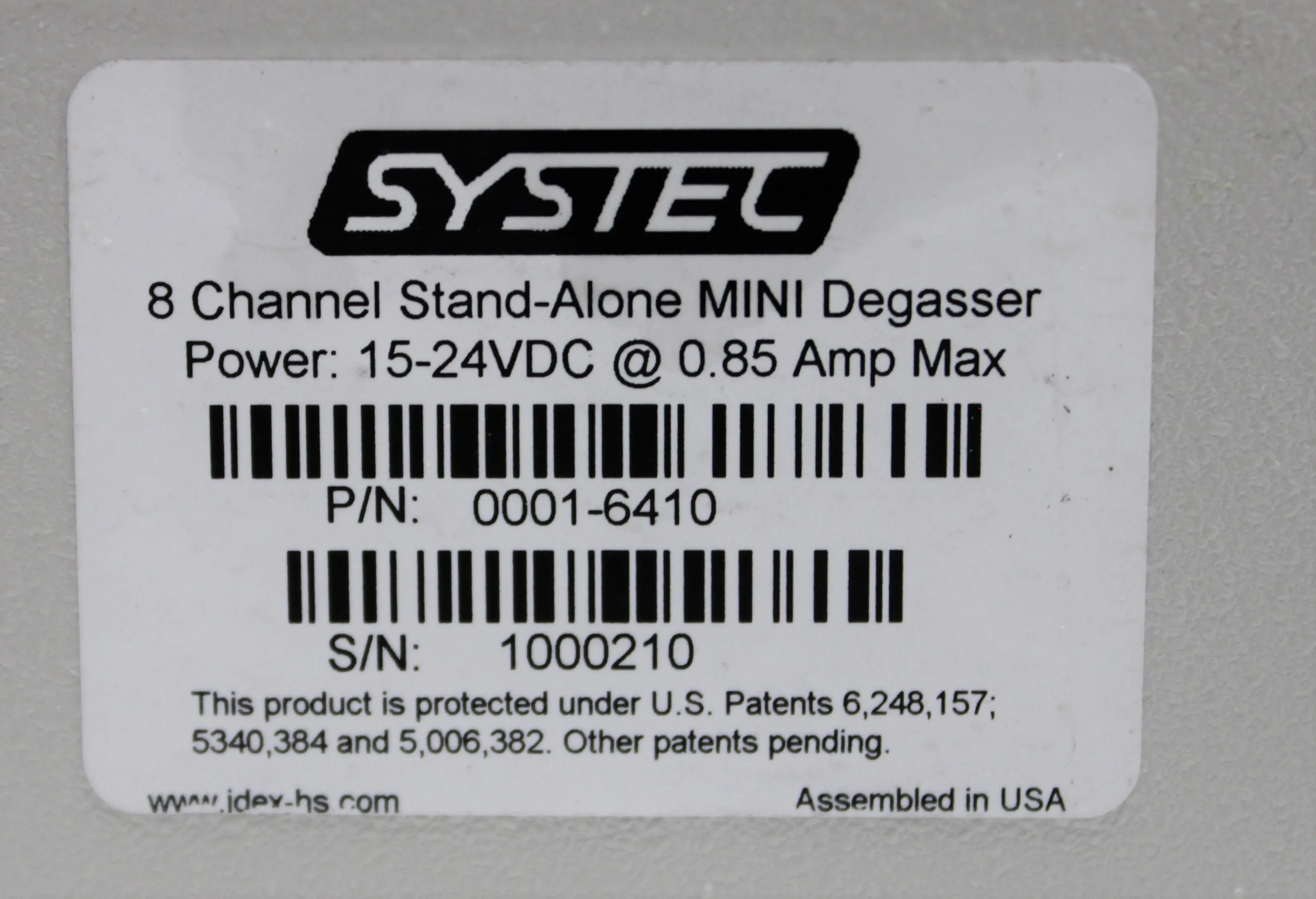 Systec Stand Alone MINI Vacuum Degassing System for HPLC - Model 0001-6410