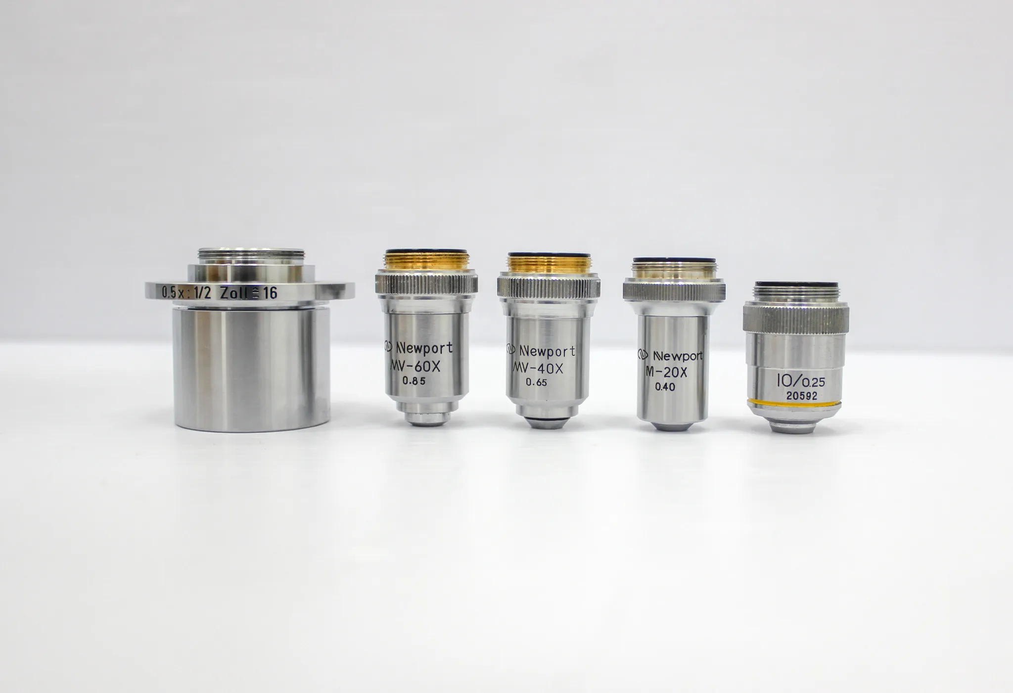 Newport Objective Lenses 20X, 40X, 60X, 20592, Germany 0.5 X:1/2, Set of 5 Microscope Objective Lenses