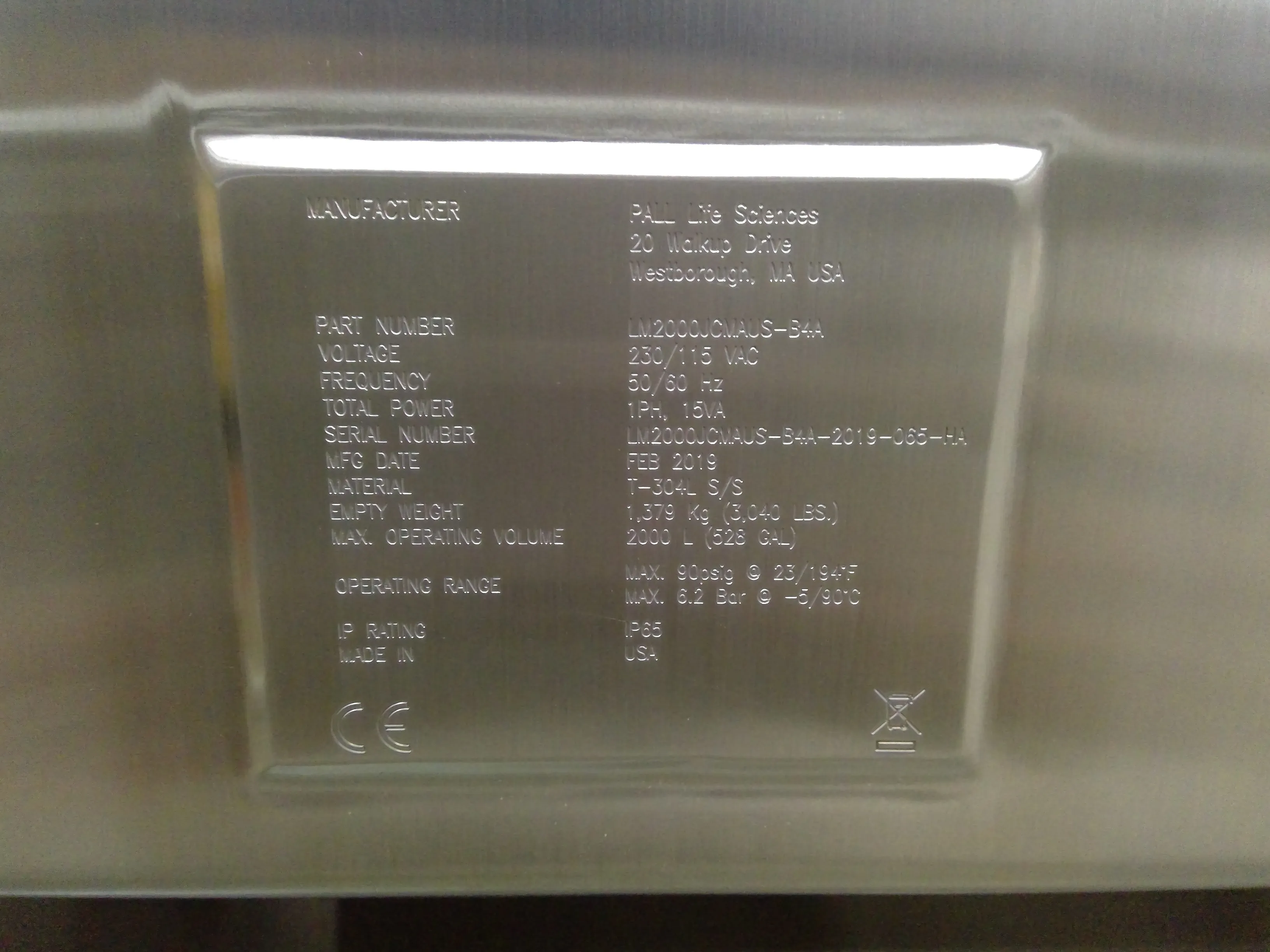 Pall LevMixer Magnetic Mixer LM100JCMAUS-B4A 2000Liter