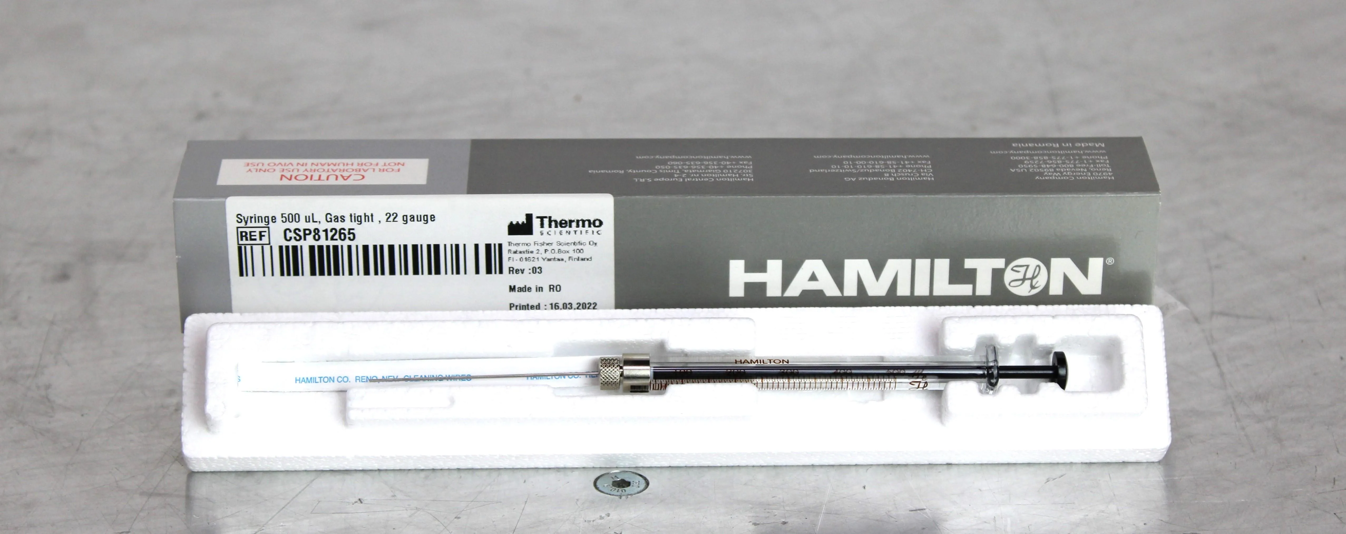 Hamilton 500uL Gastight Syringe 1750 RN 22 Gauge Robust Design