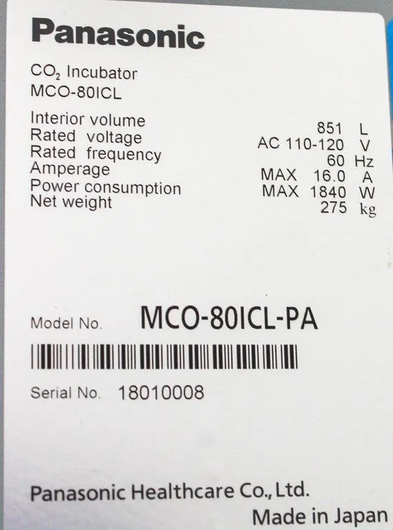 Panasonic MCO-80ICL-PA CO2 Incubator 30 cu ft Large Capacity 37C PID Control