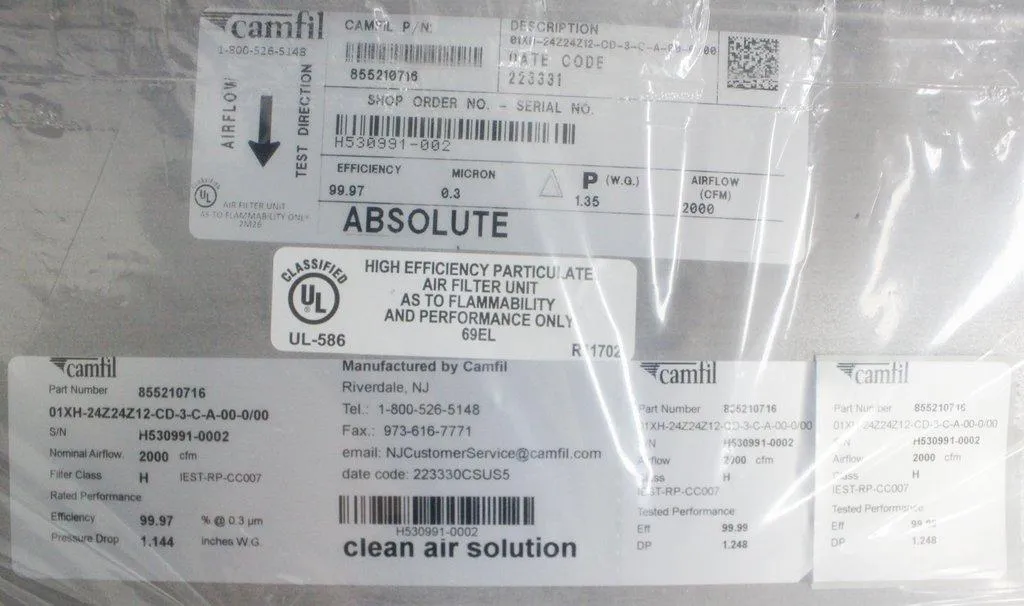 Camfil Absolute XH High Efficiency HEPA Filter