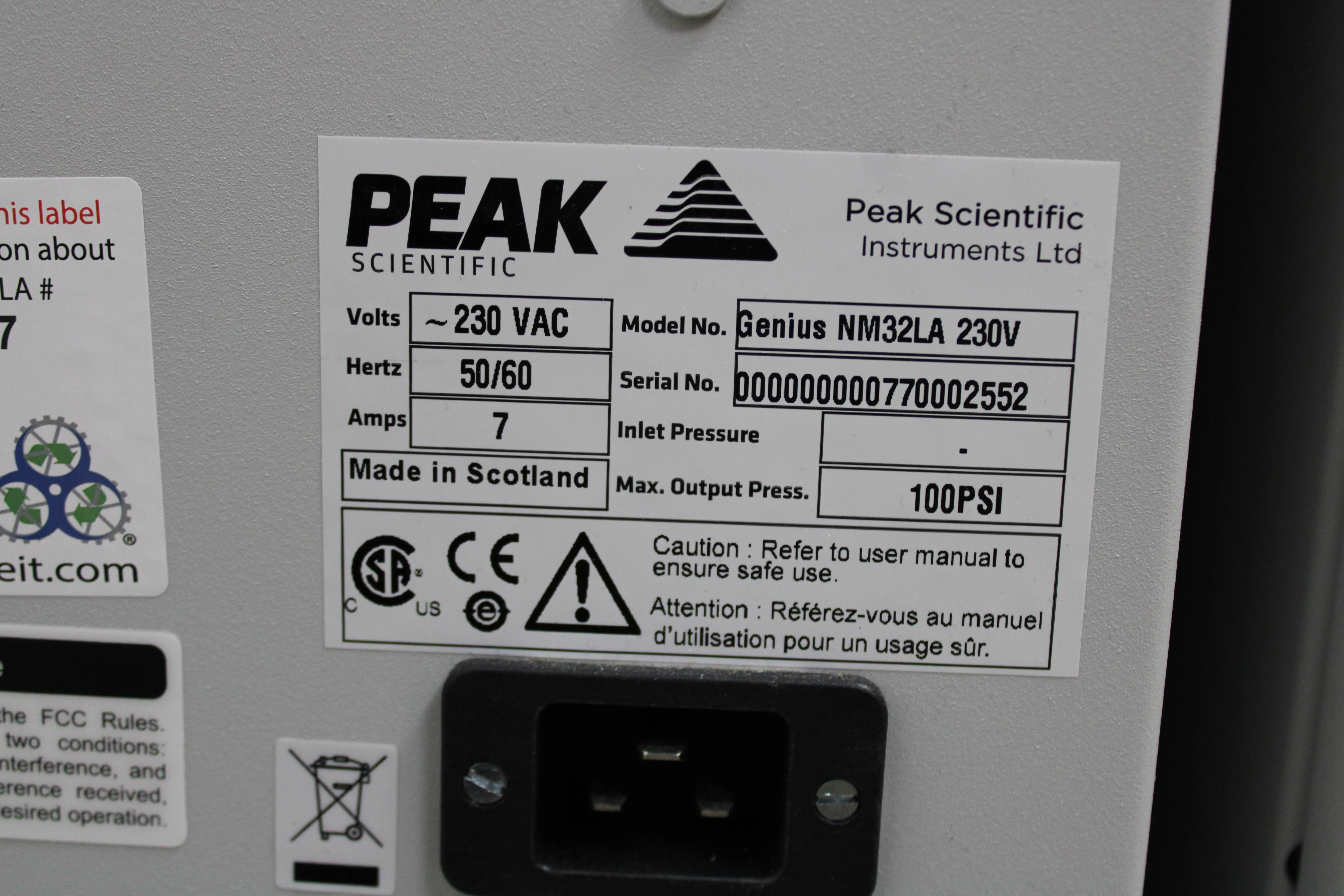 Peak Genius NM32LA Gas Generator Nitrogen 32L/min 230V 50/60Hz Reliable