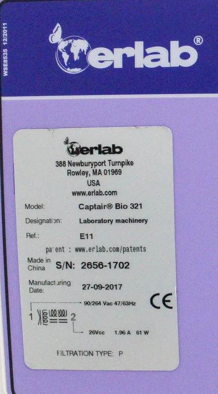 Erlab Captair Bio 321 Hood PCR Enclosure 144lb LED UV HEPA Filter SS