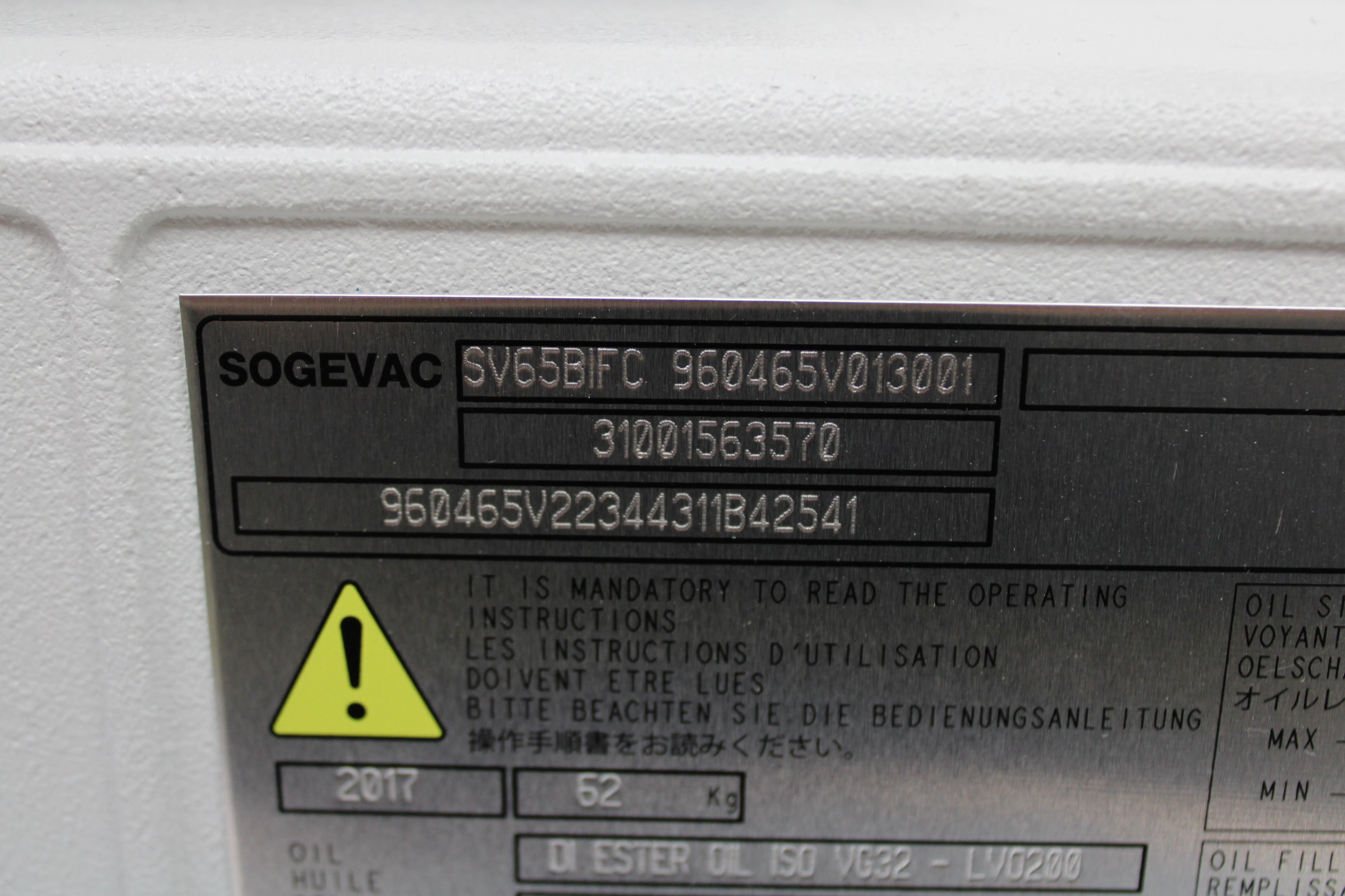 Leybold Sogevac SV 65 BI FC Vacuum Pump