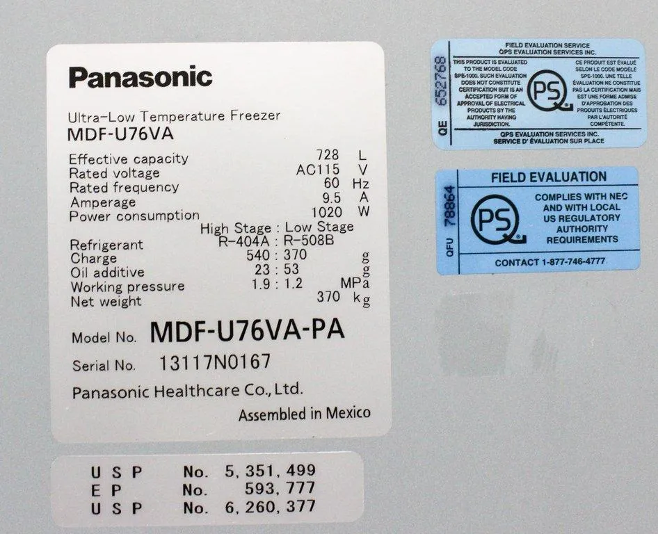 Panasonic MDF-U76VA Cold Storage Ultra Low Freezer -86C 25.7 cu ft
