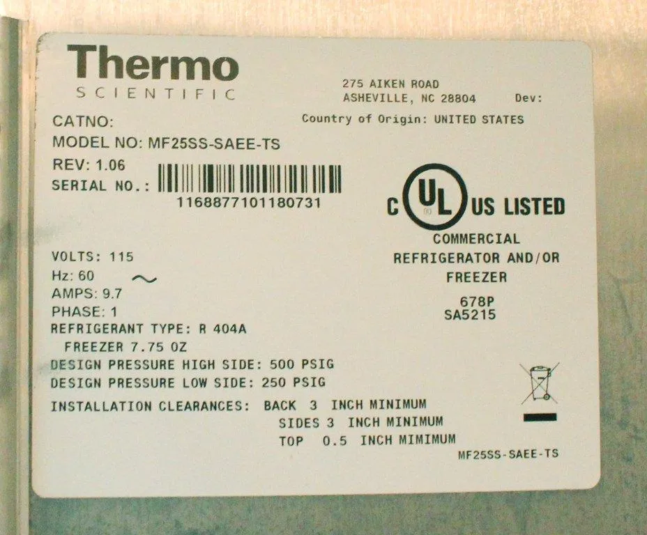 Thermo Scientific MF25SS-SAEE-TS Freezer