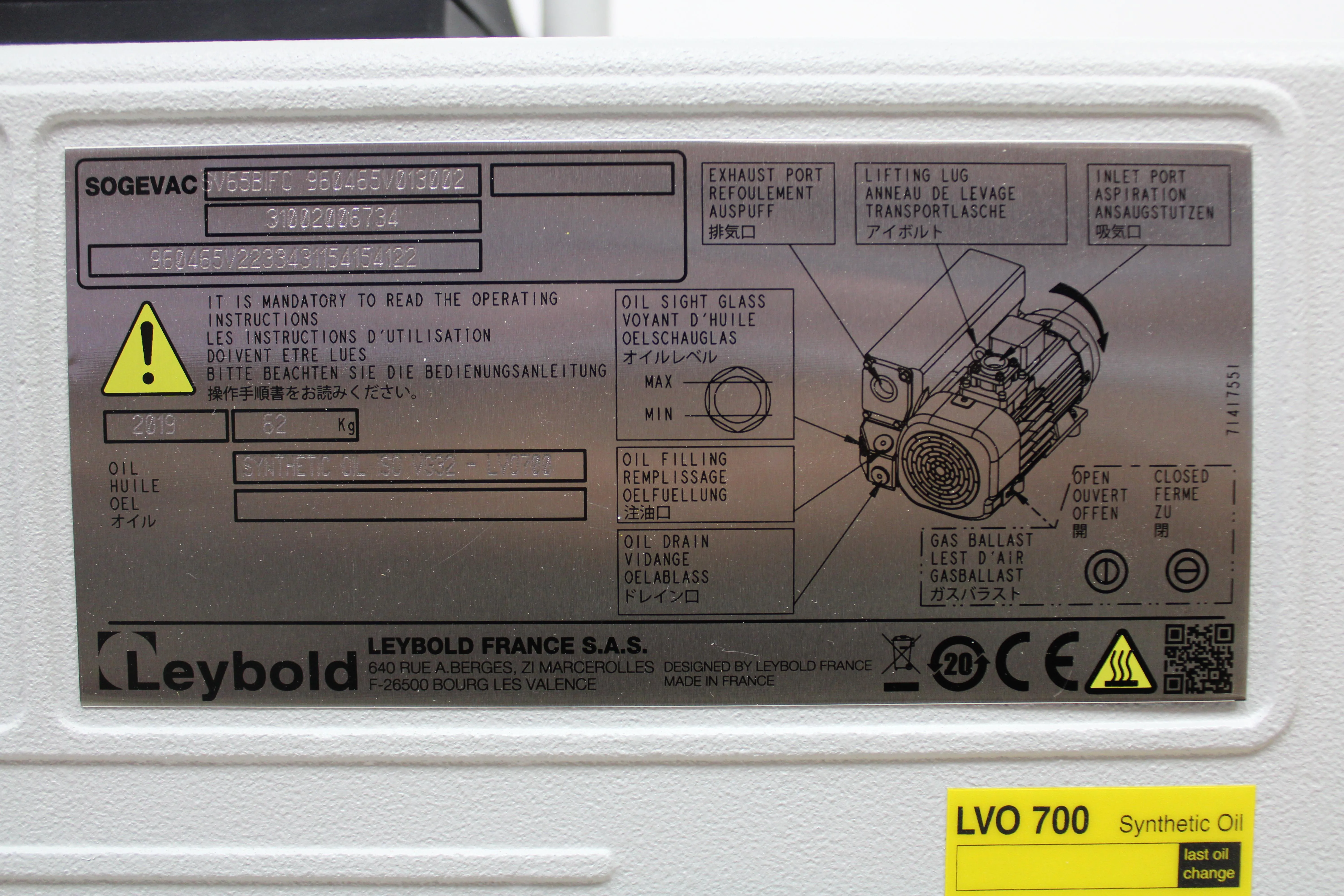Leybold Sogevac SV65BIFC Vacuum Pump Motor