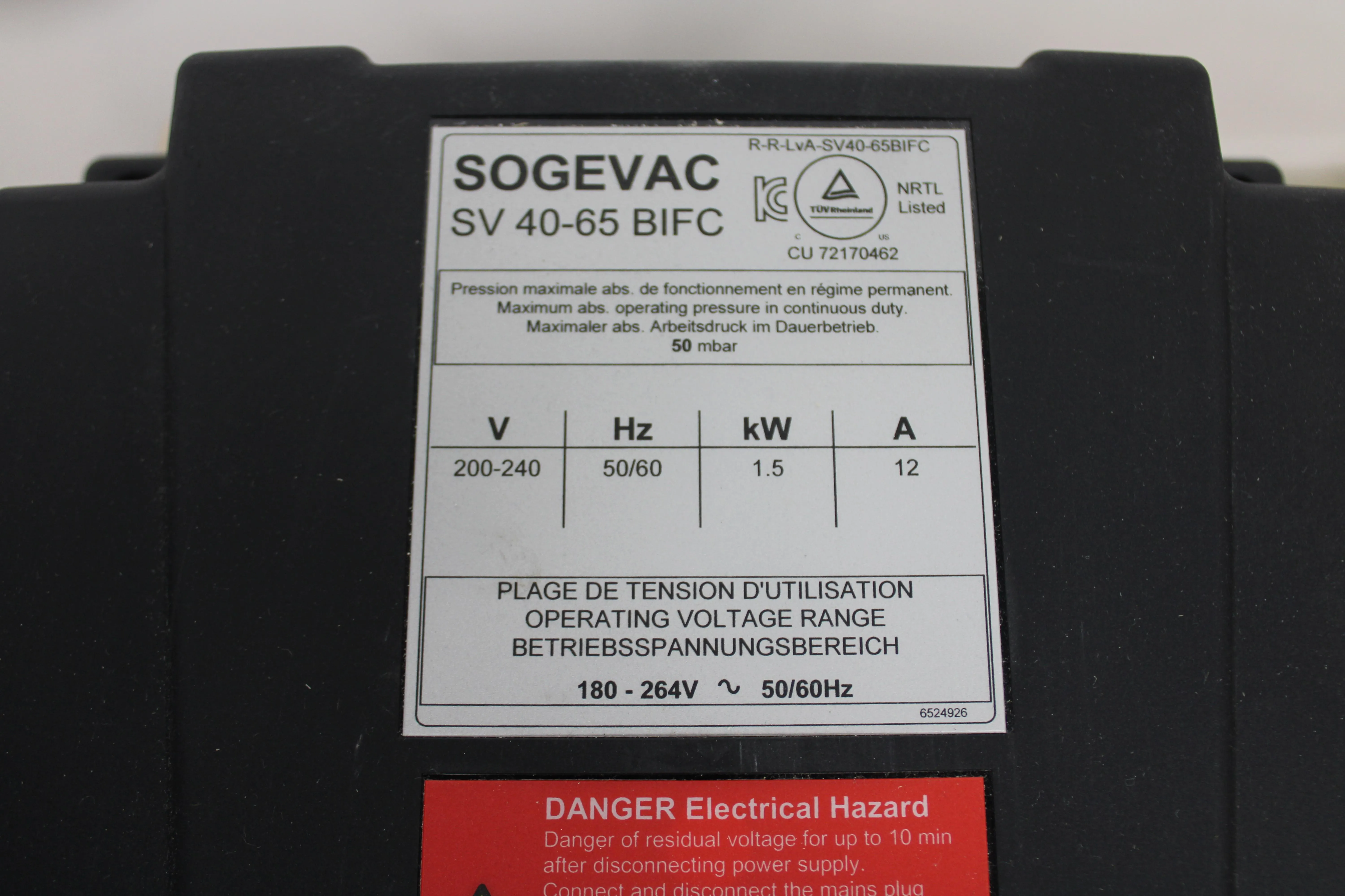 Leybold Sogevac SV65BIFC Vacuum Pump Motor