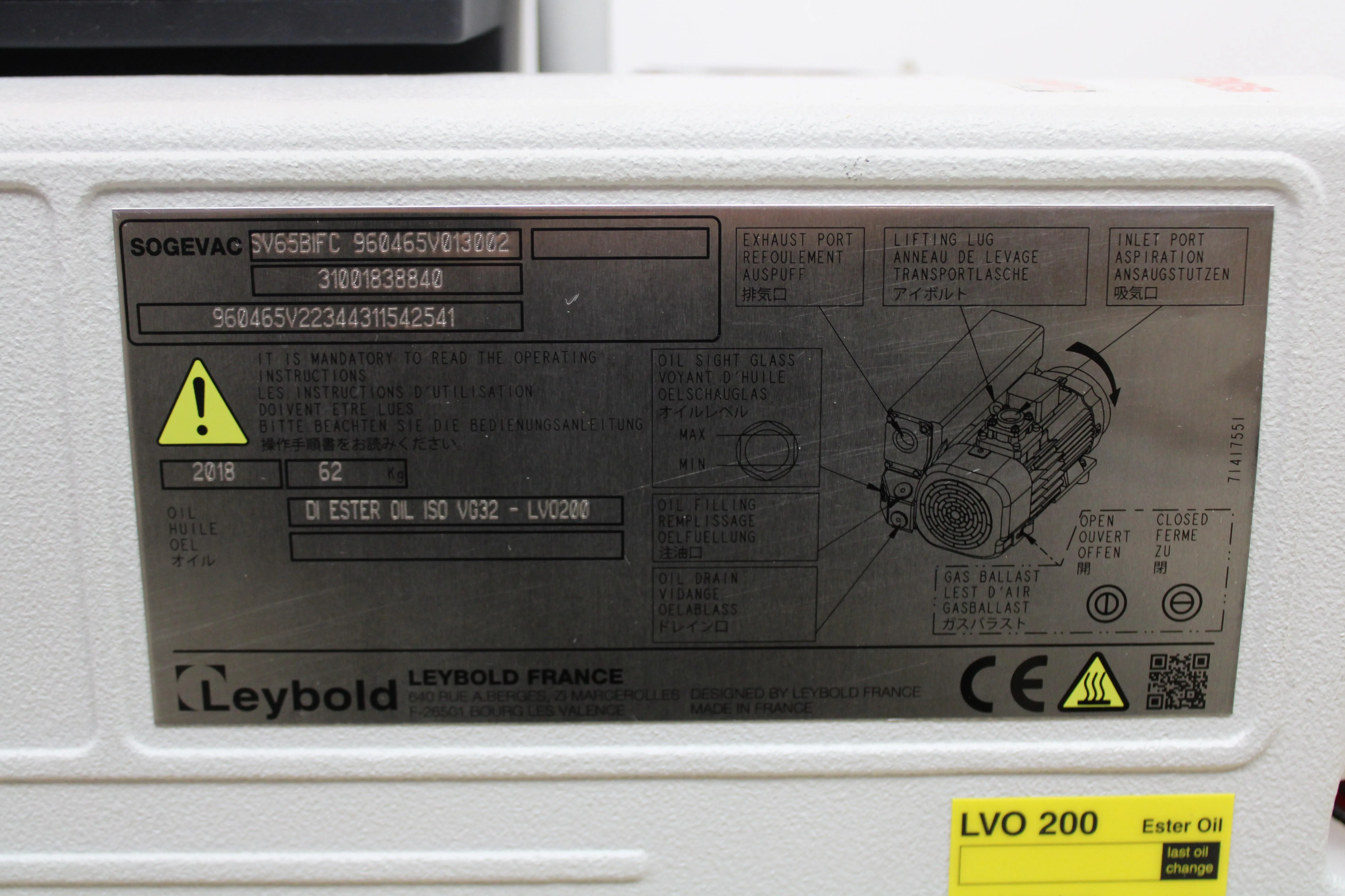 Leybold SV65BIFC Vacuum Pump Oil Sealed Low Noise Reliable 2018