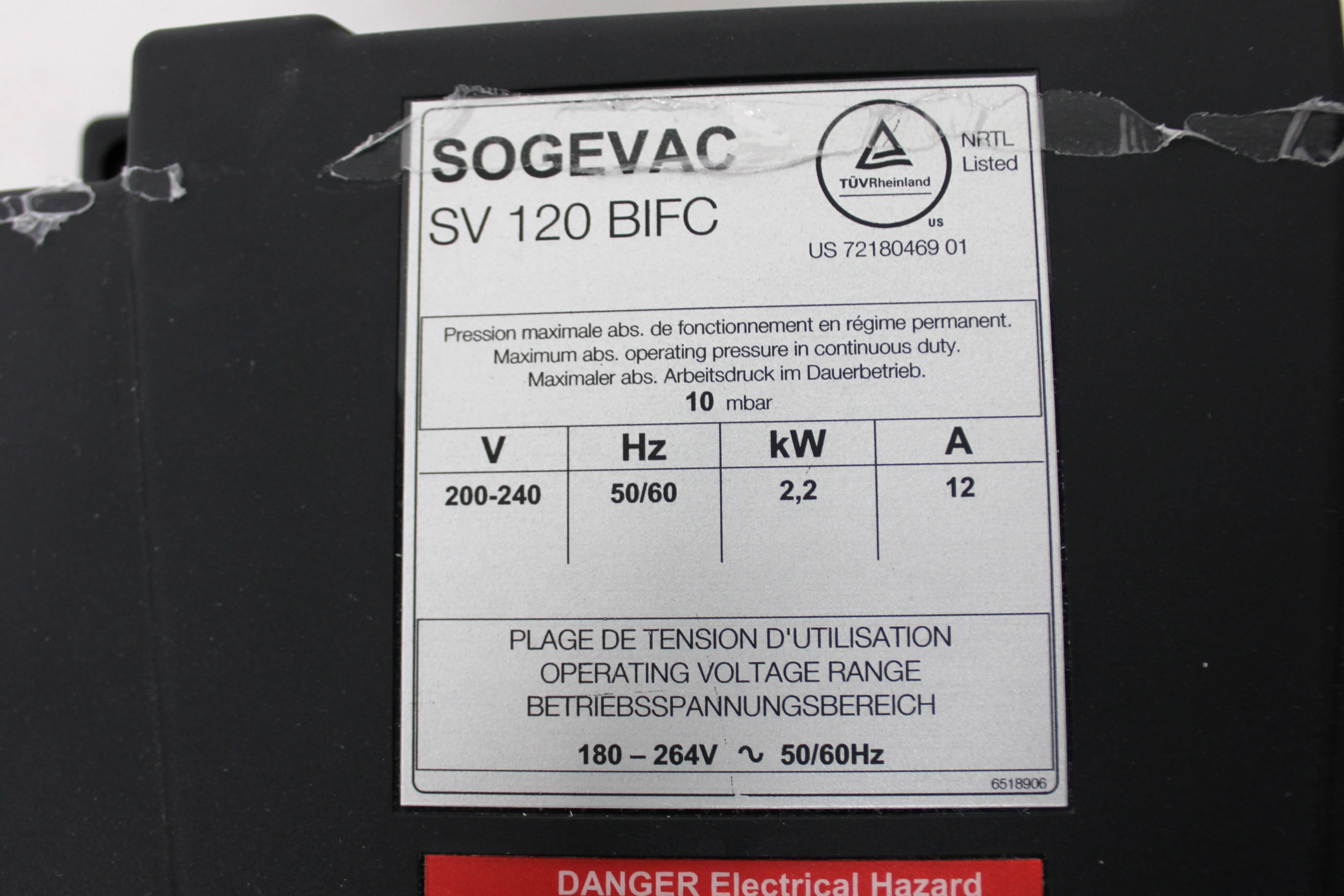 Sogevac SV120BIFC Vacuum Pump 110 CFM 200-240V Includes Warranty Good