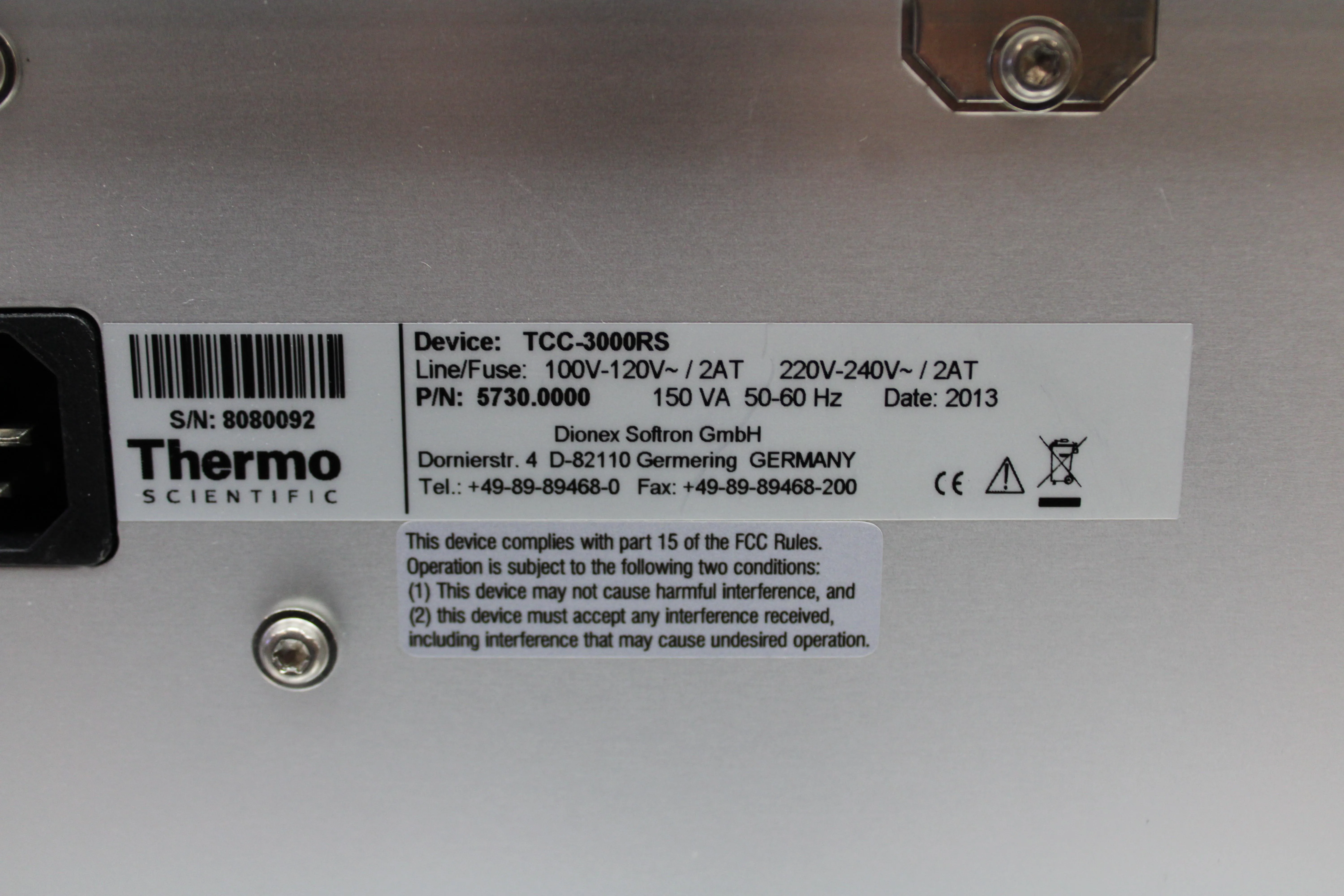 Thermo TCC-3000RS HPLC Column Compartment 5C-110C Auto Method Dev