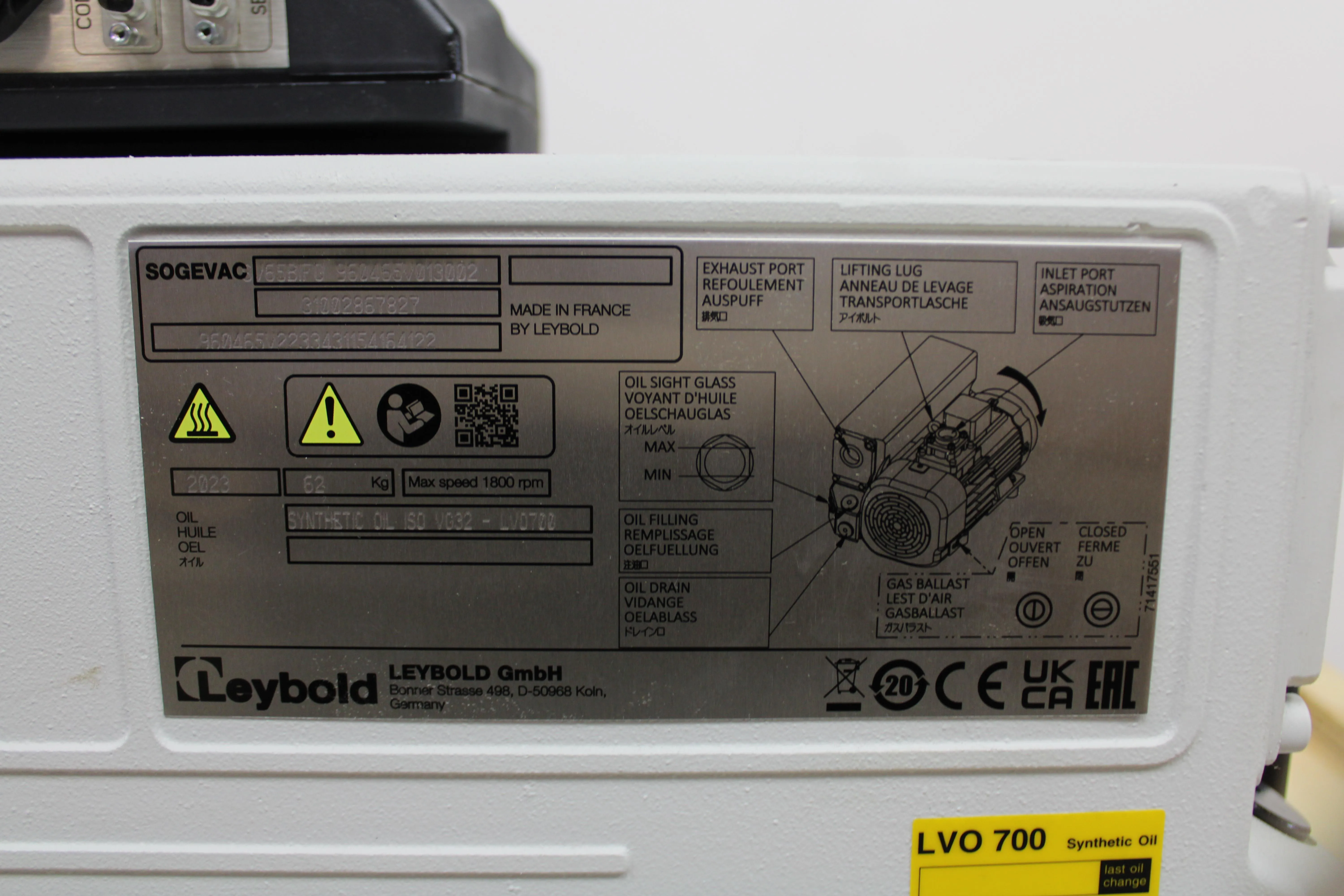 Leybold Sogevac SV65BIFC Vacuum Pump