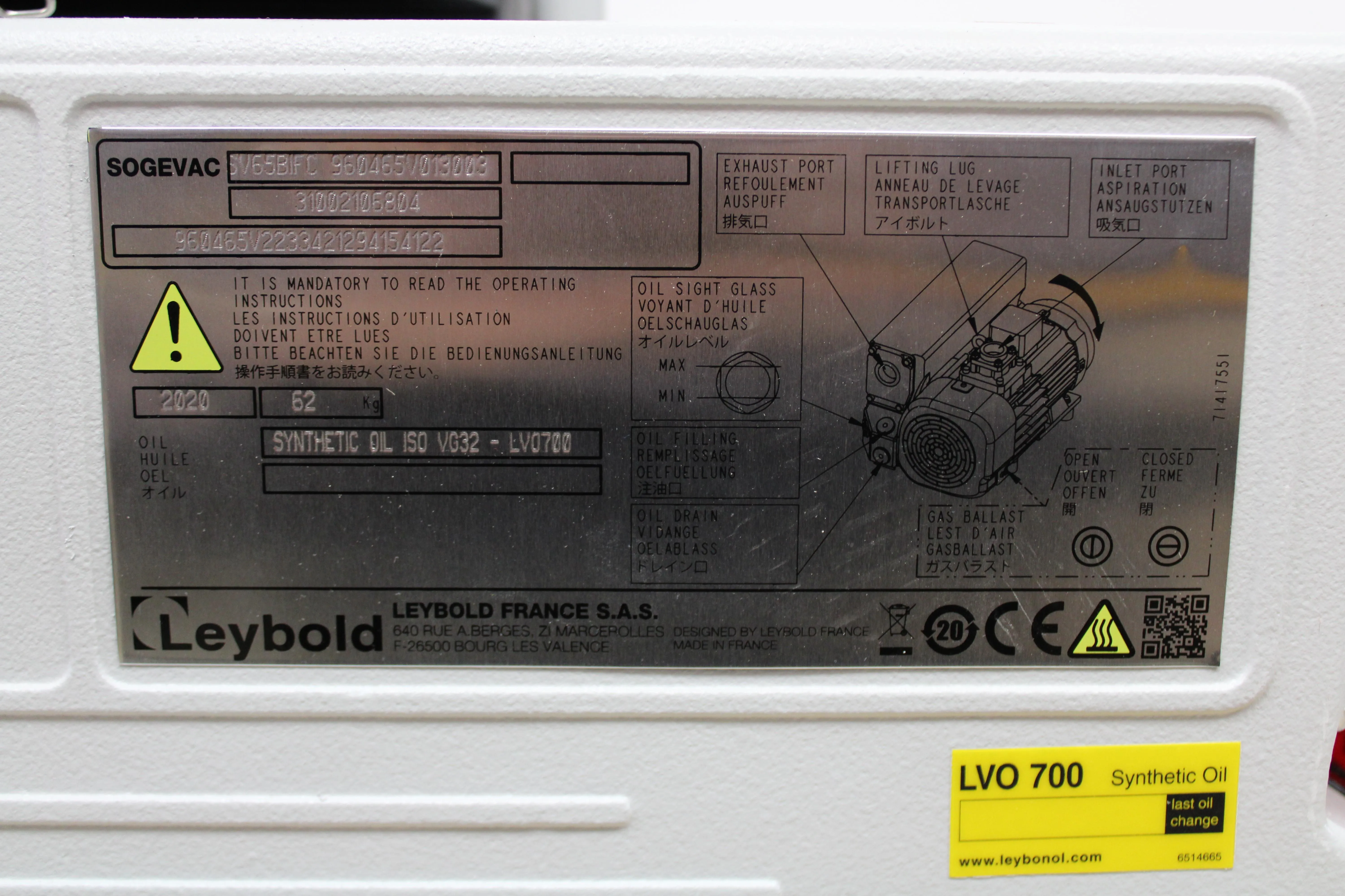 Leybold Sogevac SV65BIFC Motor