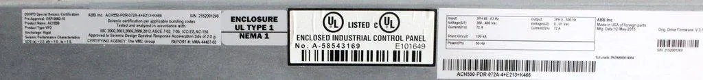 ABB ACH550-PDR-072A-4 Drive HVAC VFD Variable Frequency AC 480VAC 50HP 72A