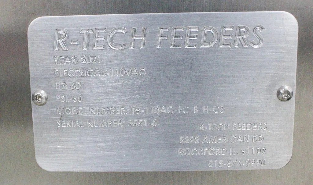 R-Tech Feeders 15-110AC-FC-B-H-CS Vibratory Bowl Feeder