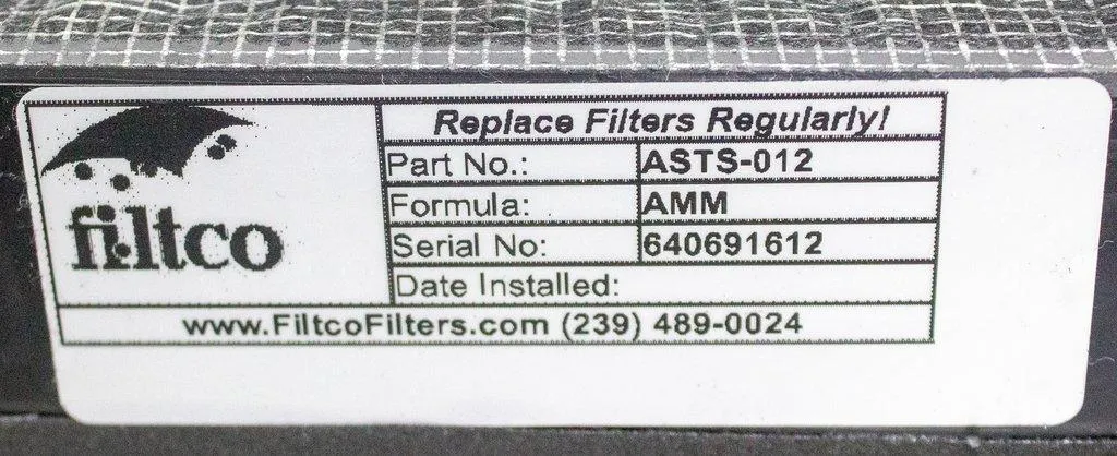 Filtco ASTS-012 Carbon Filter, Formula: AMM