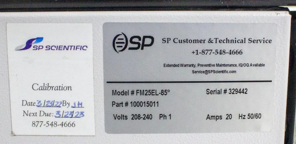 SP Scientific Lab Freeze Dryer FM25EL-85° Part# 100015011