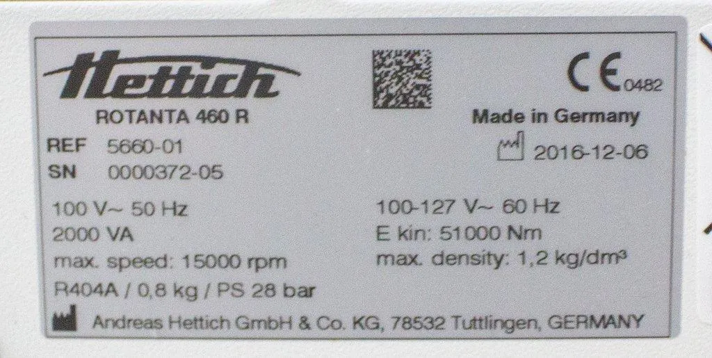Hettich Rotanta 460 R Floor Centrifuge Biotech Repair Unit 5660-01 AS-IS