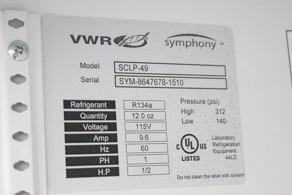 VWR SCLP-49 Laboratory Refrigerator 49 Cu Ft Capacity 1-10C Adjustable