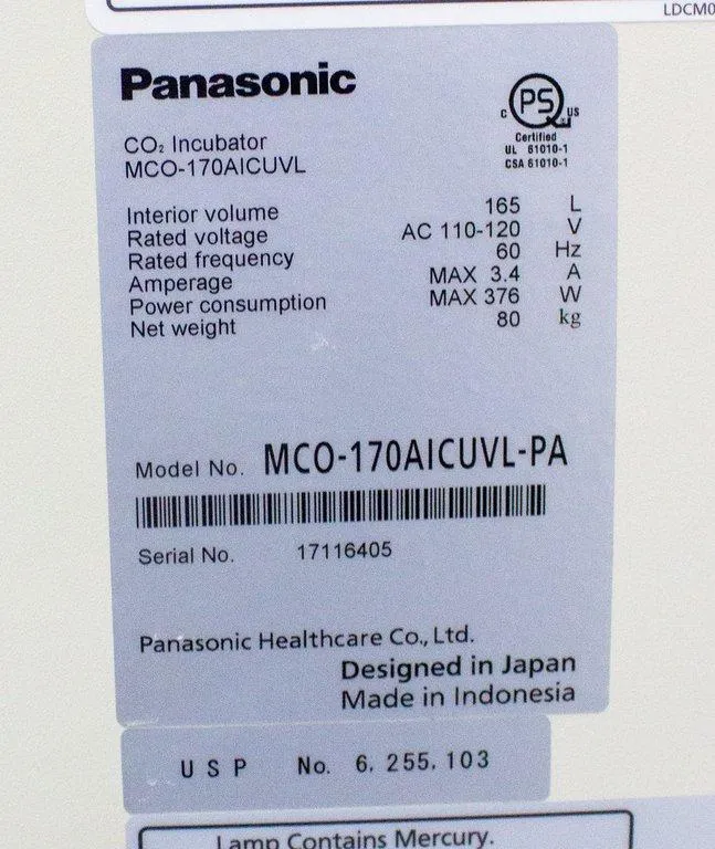 Panasonic MCO-170AICUVL-PA CO2 Incubator 5.8 cu.ft. w/ Touchscreen & UV