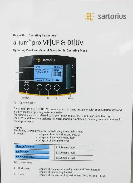 Sartorius H20PRO-VF-B-TOC Arium Pro VF/UF Water Purification System 35606077